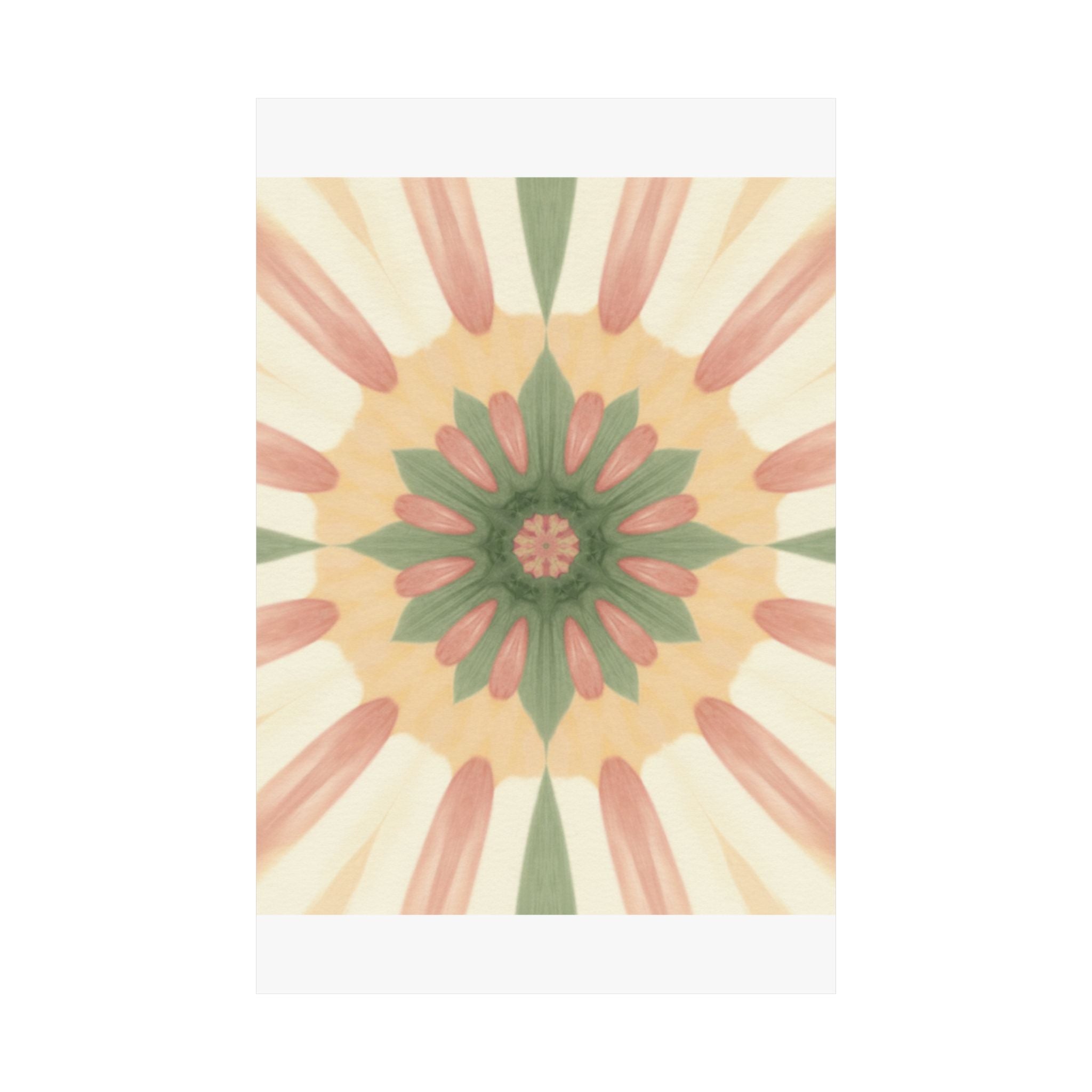 Peach and Sage Floral Kaleidoscope Mandala Poster