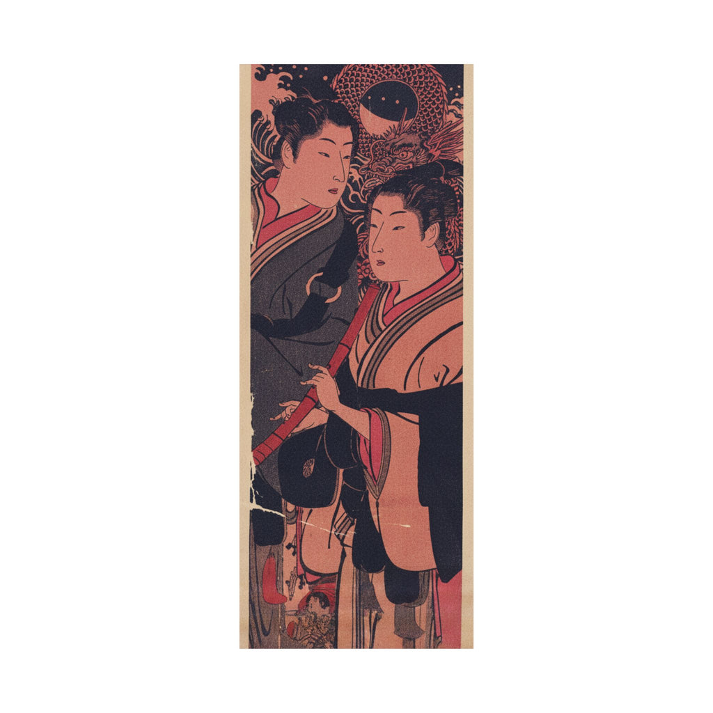 Japanese Street — Two Men, One Playing A Flute — Matte Poster