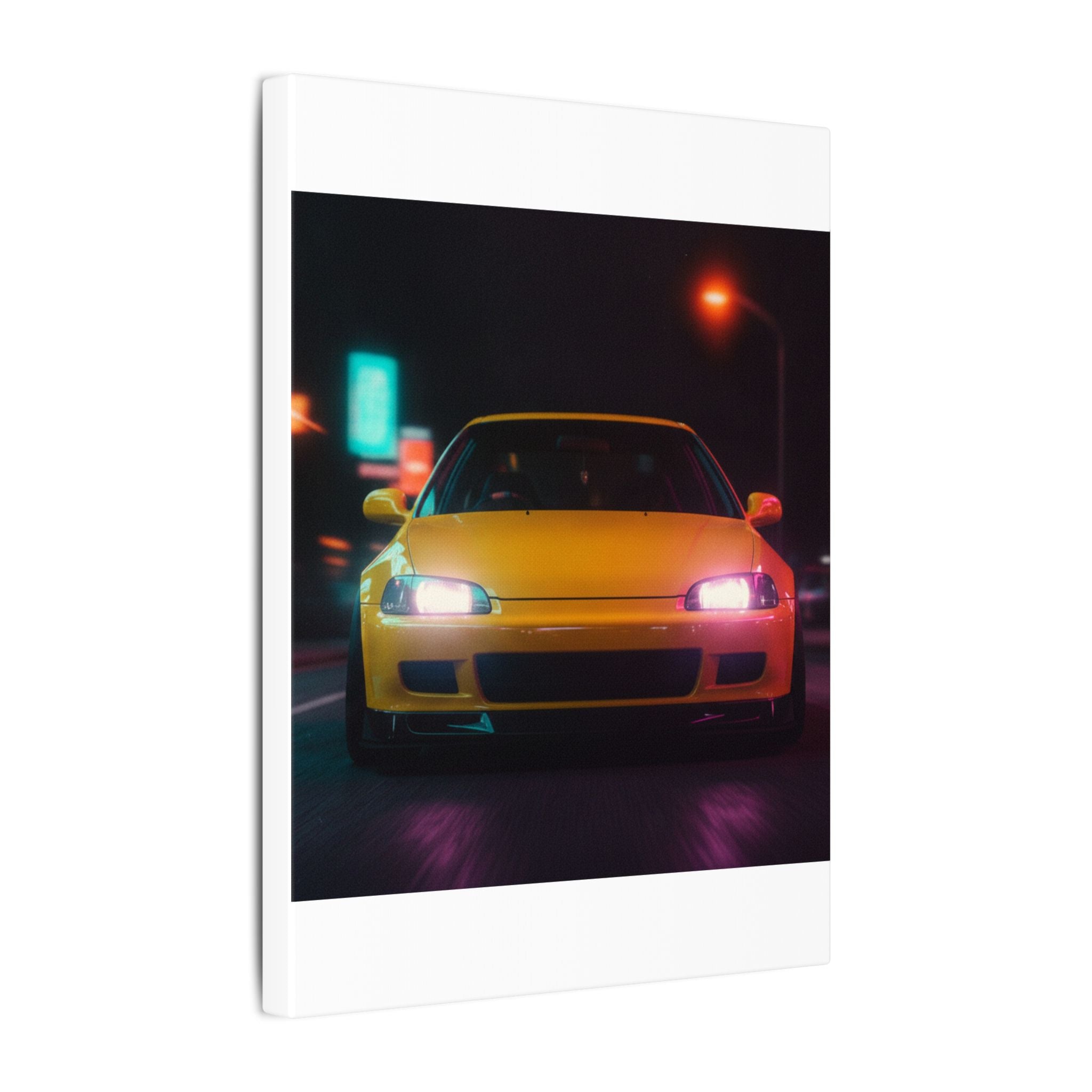 Neon Night JDM Yellow Coupe Street Matte Canvas
