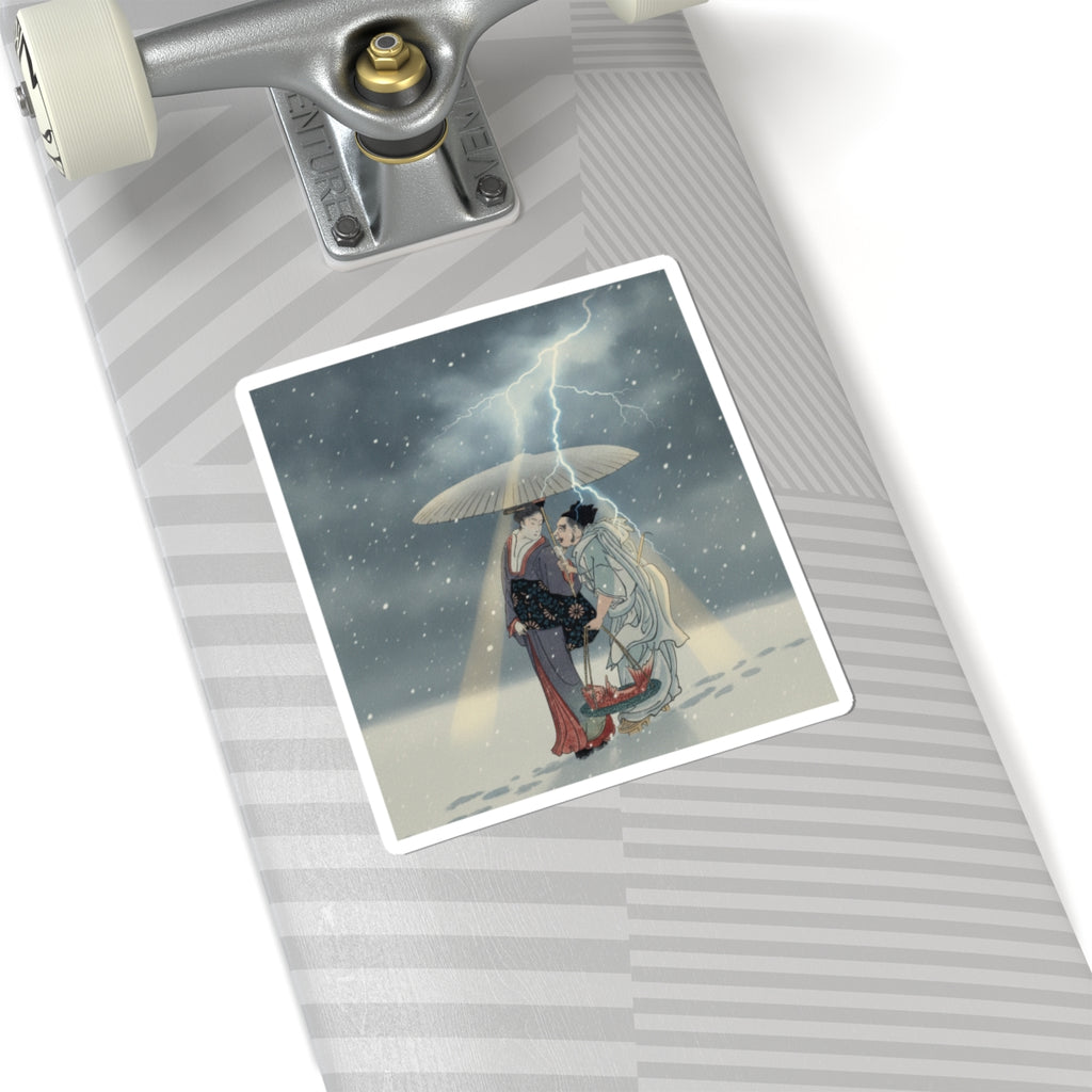 Dramatic Storm — Ebisu And Benten Walking In The Snow — Kiss-Cut Sticker