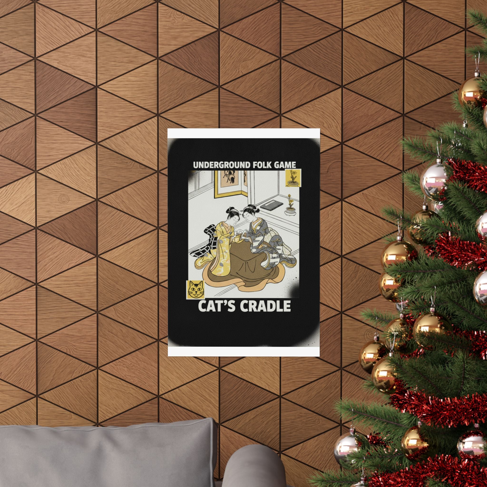 Streetwear Collage — Two Young Women Seated By A Kotatsu Playing Cat'S Cradle — Matte Poster