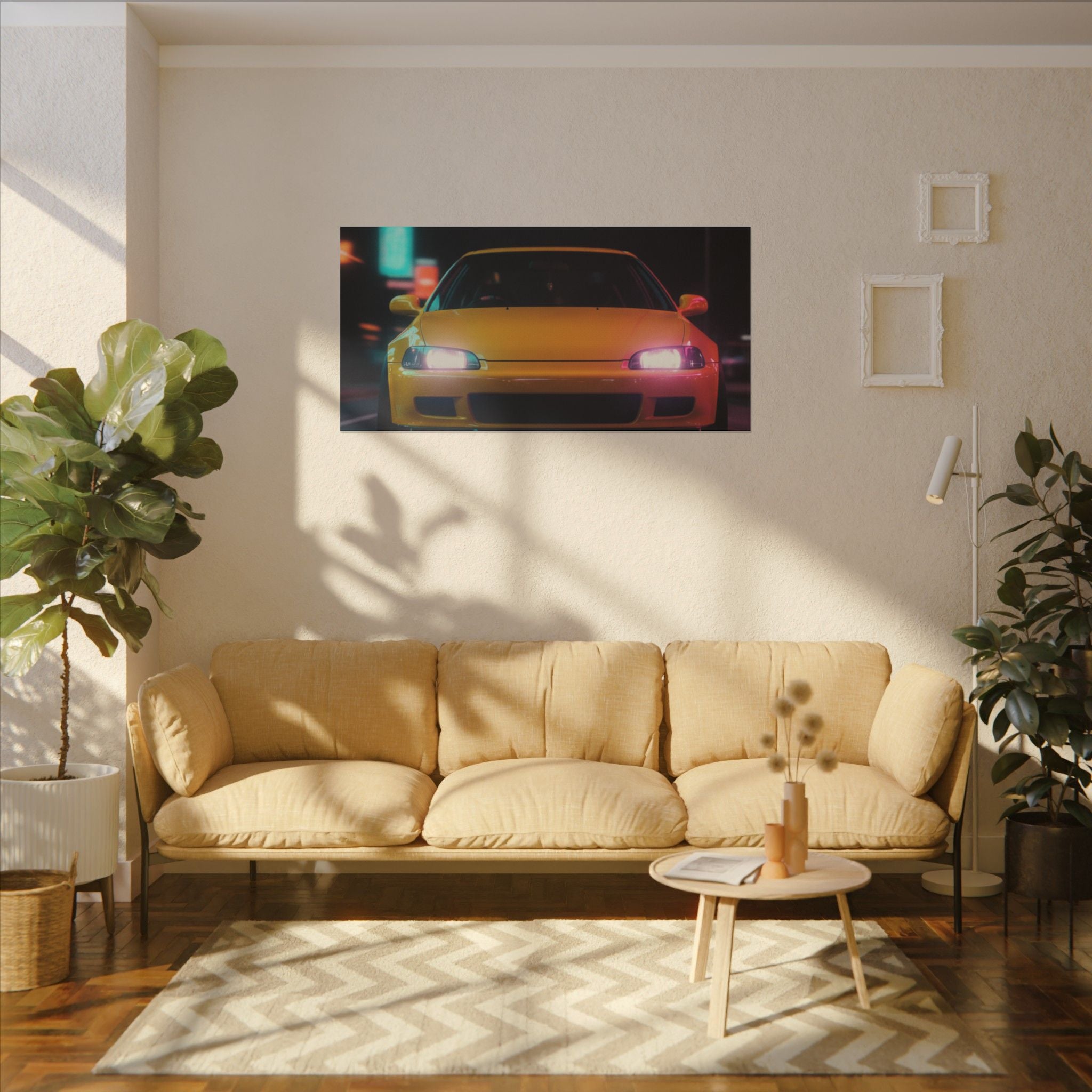 Neon Night JDM Yellow Coupe Street Matte Canvas