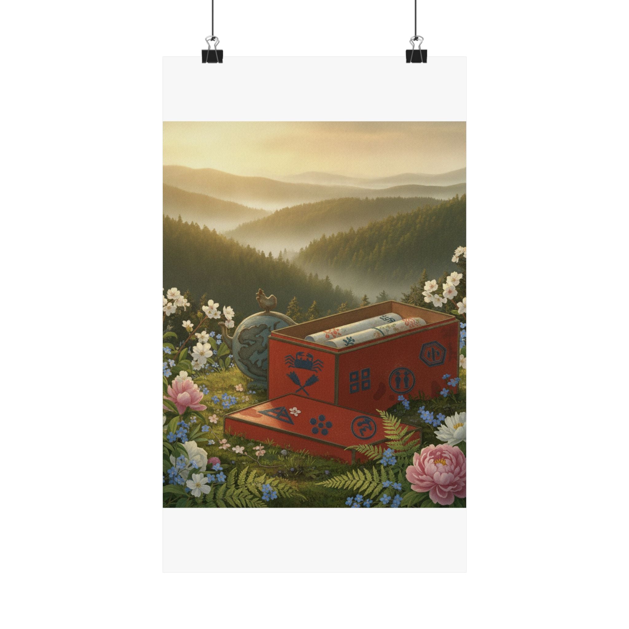 Scenic Nature — Red Lacquer Box And Water-Pot — Matte Poster