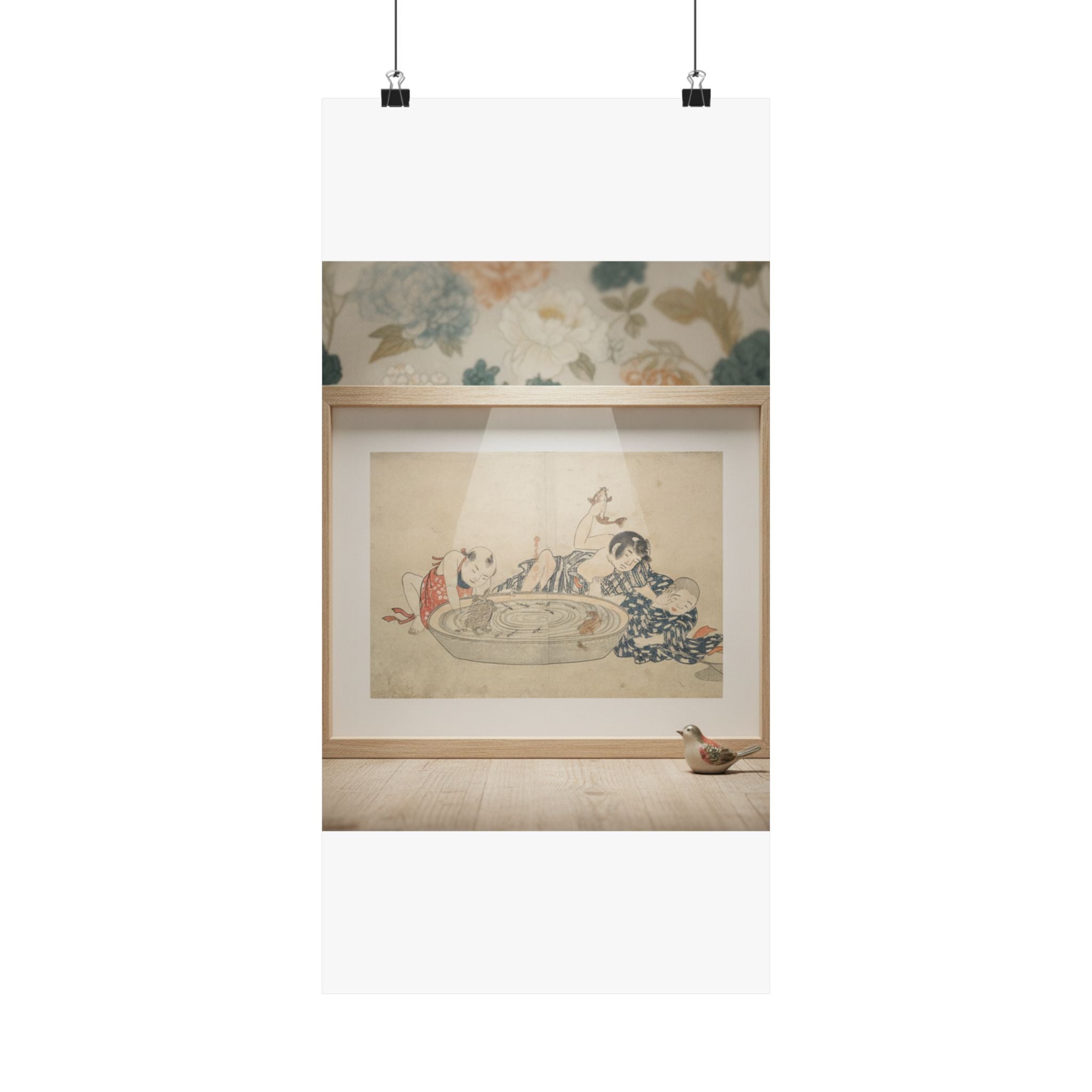 Product Marketing — Boys Playing With A Basin Of Fish And Turtles — Matte Poster