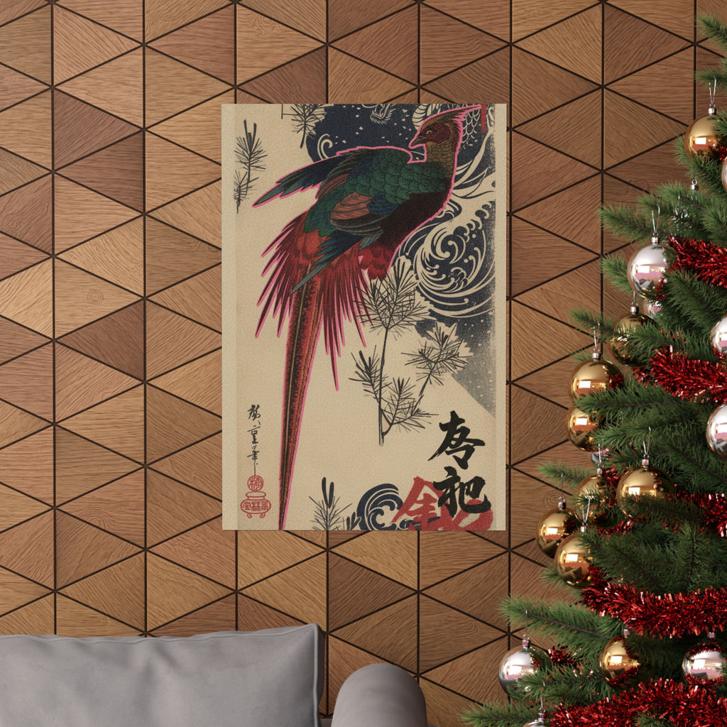 Japanese Street — Golden Pheasant And Pine Shoots In Snow — Matte Poster