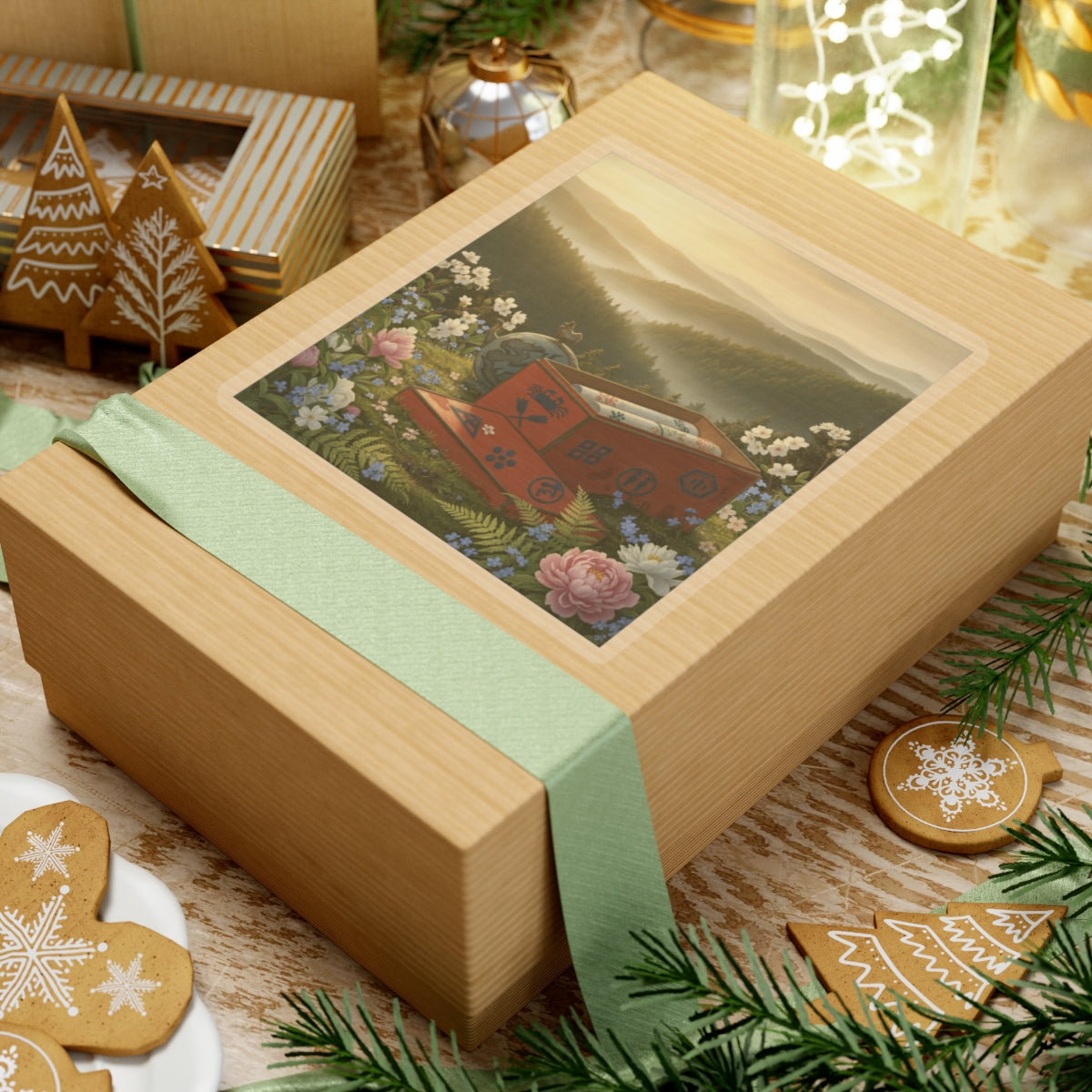 Scenic Nature — Red Lacquer Box And Water-Pot — Kiss-Cut Sticker