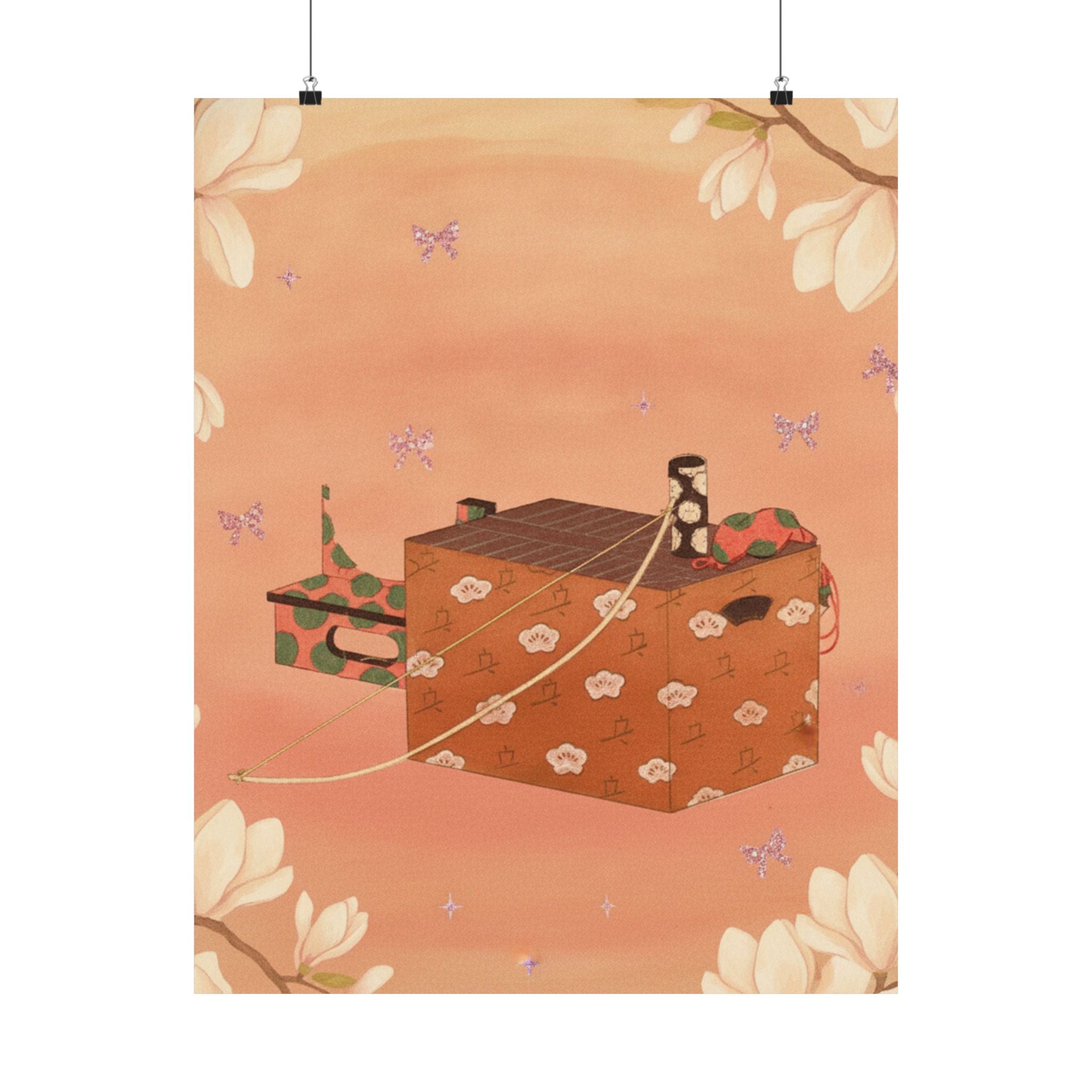 Southern Sunset — Box For Sugoroku Game (A Kind Of Backgammon), Bow And Drum — Matte Poster