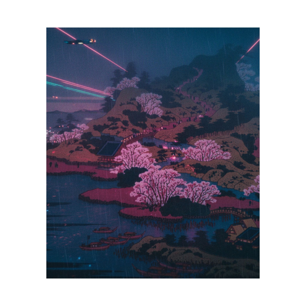 Neon Noir — Tenpōzan At The Mouth Of The Aji River In Settsu Province (Sesshū Ajikawaguchi T — Matte Poster