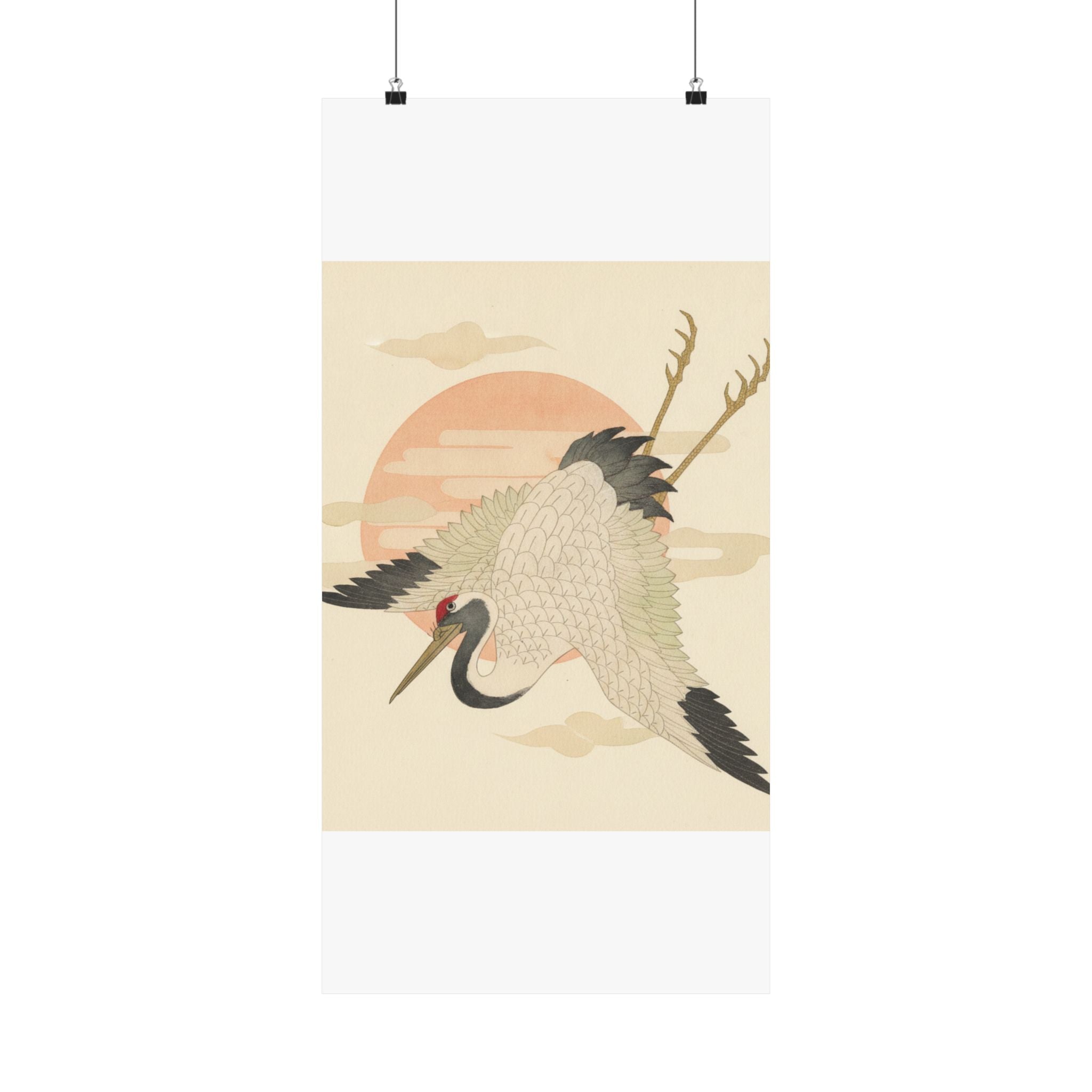 Botanical — White Crane Flying Across The Sun'S Disc — Matte Poster