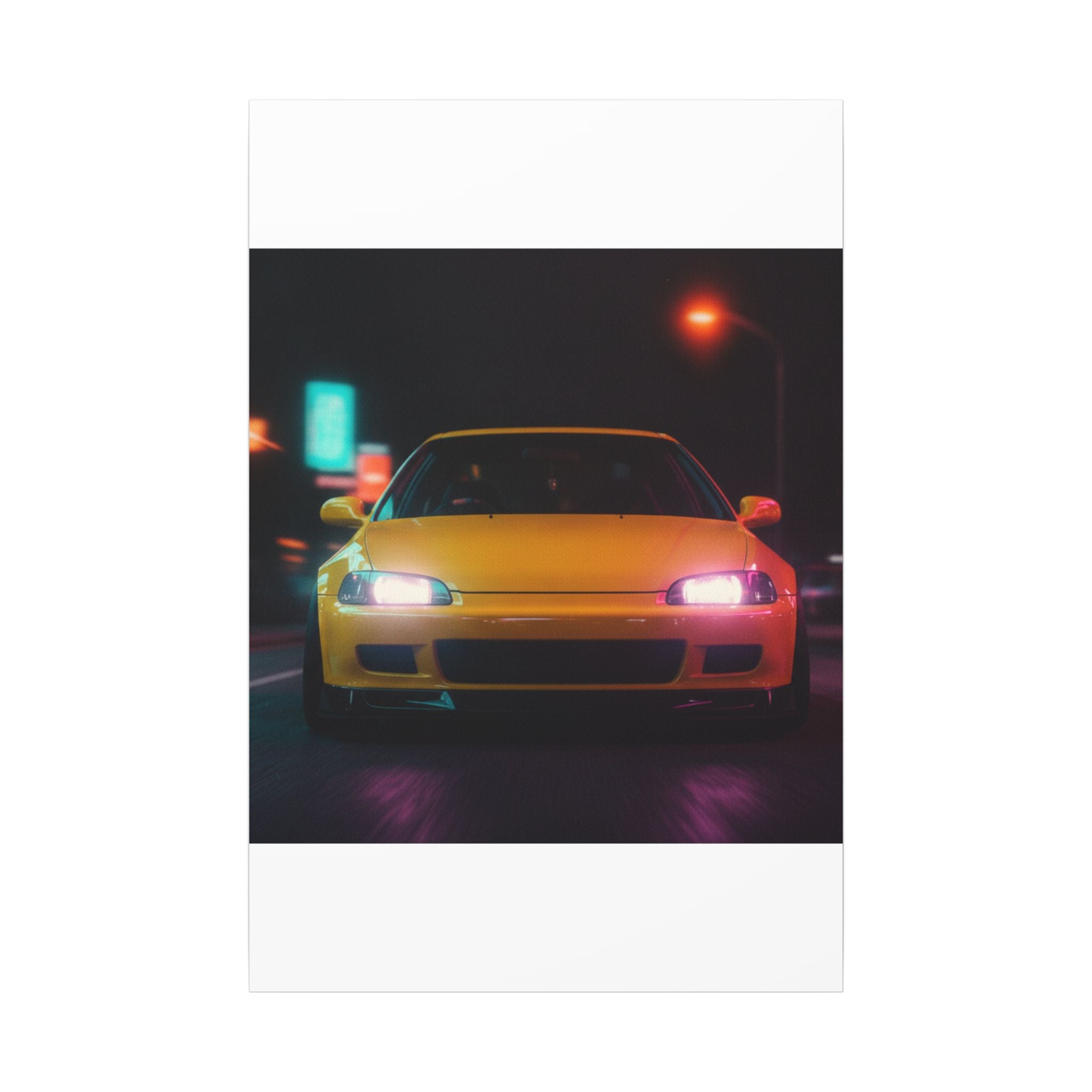 Neon Night JDM Yellow Coupe Street Matte Canvas