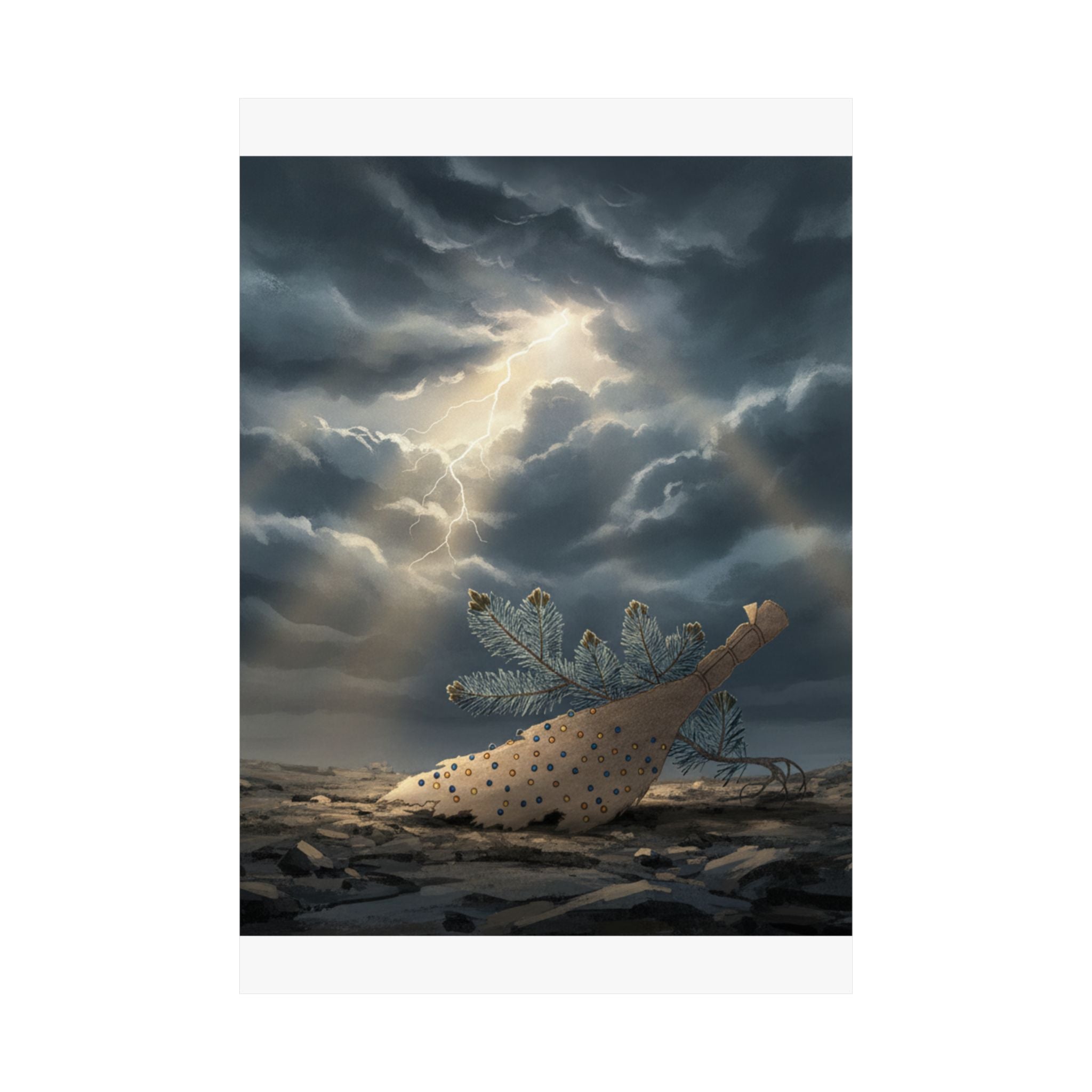 Dramatic Storm — Young Pine Tree And Jeweled Broom — Matte Poster