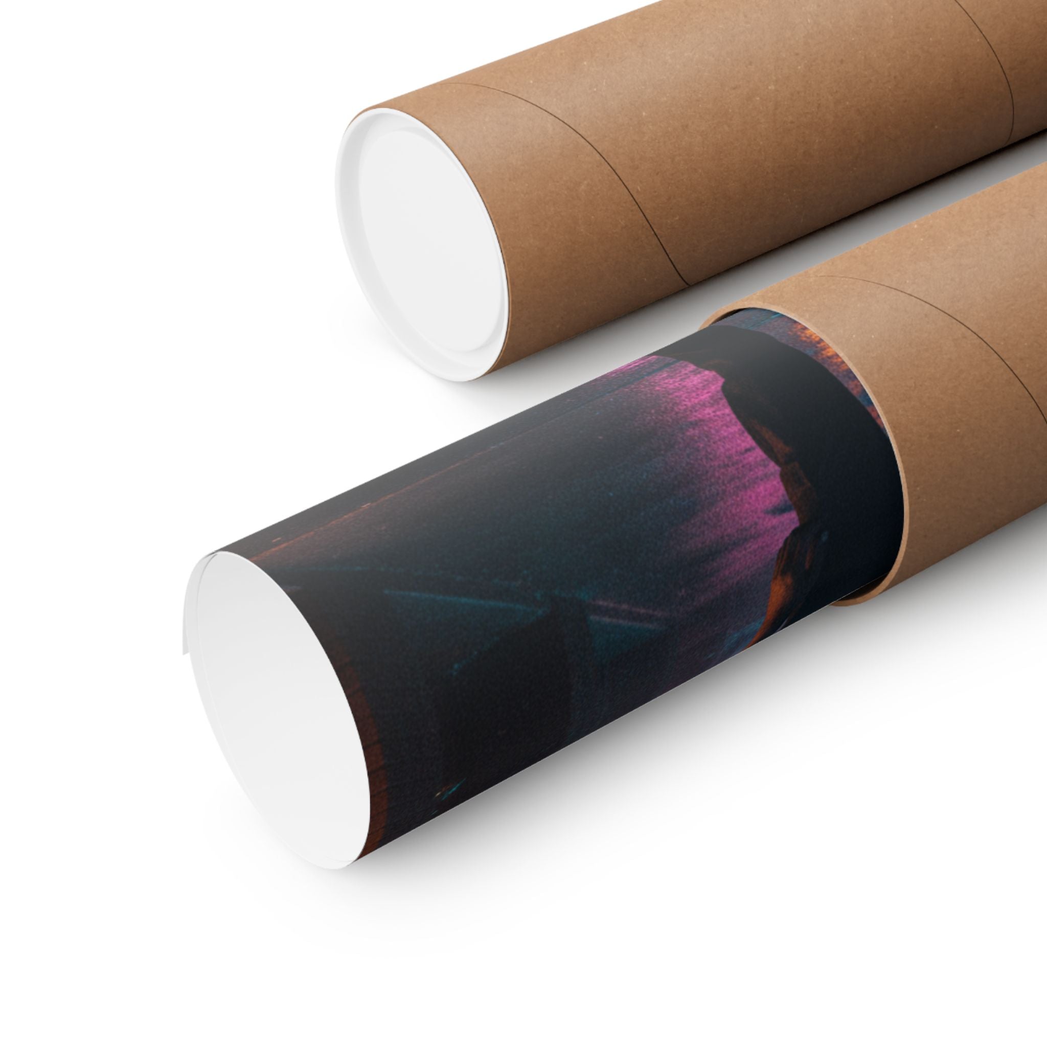 Rainy Neon City Street Silhouette Teal Pink Matte Poster