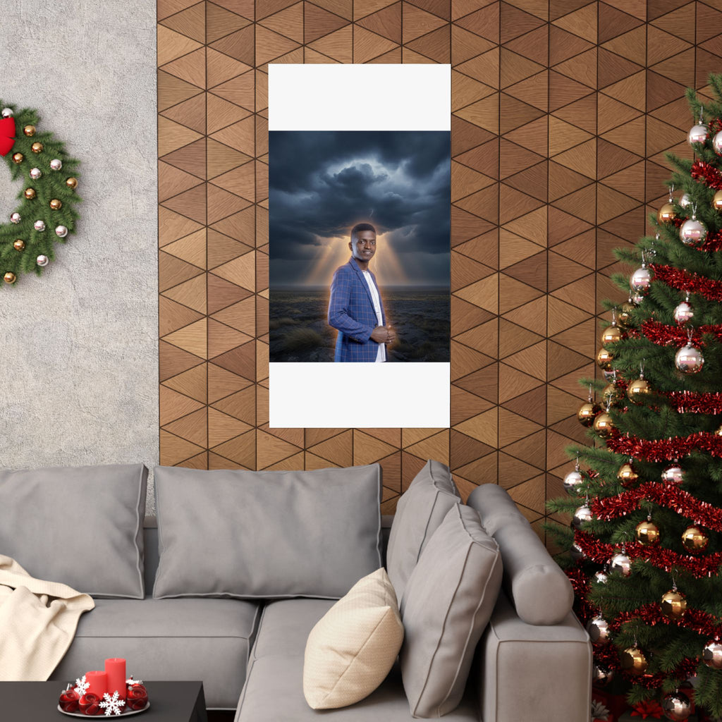 Smiling Man Blue Check Blazer Storm Sunrays Matte Poster