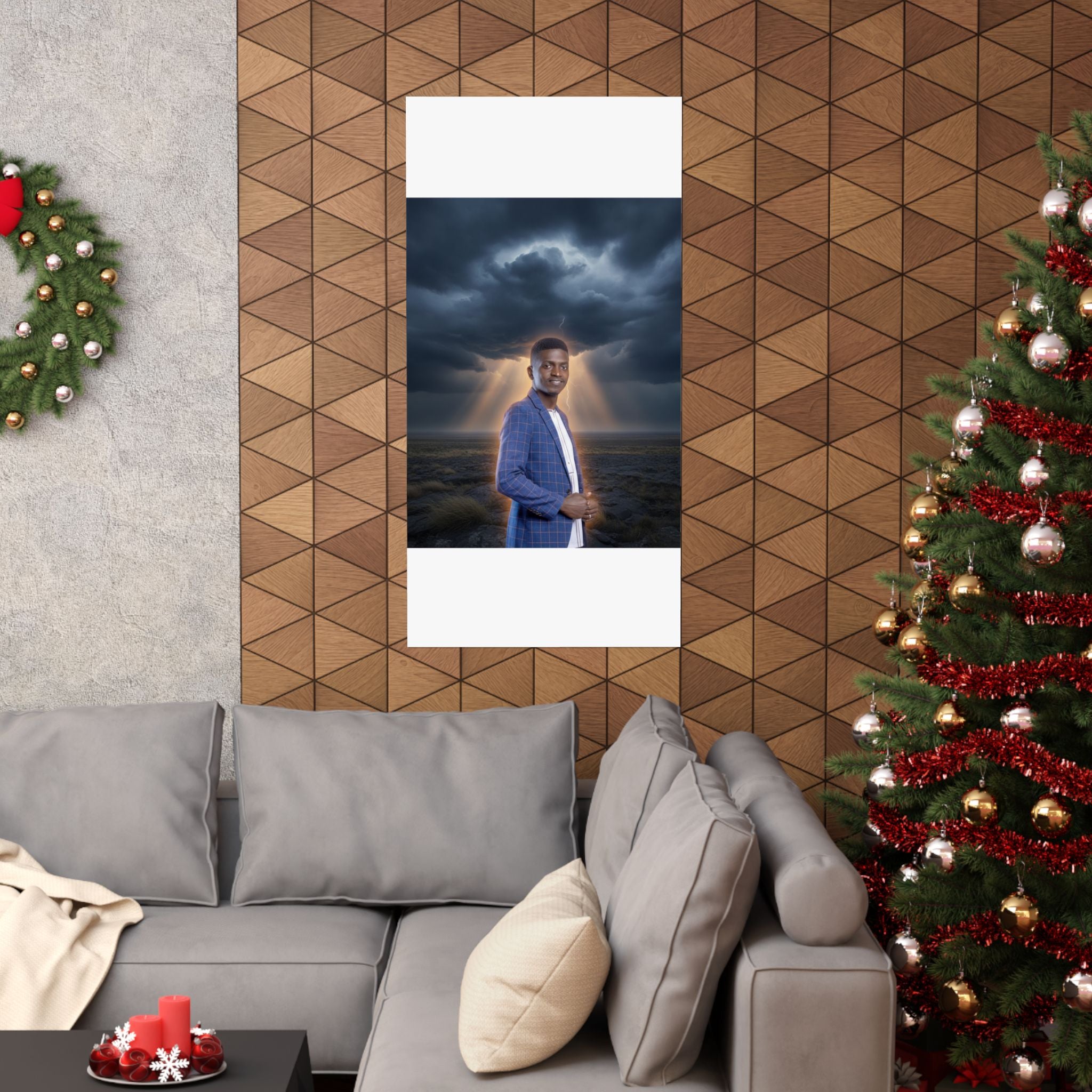 Smiling Man Blue Check Blazer Storm Sunrays Matte Poster