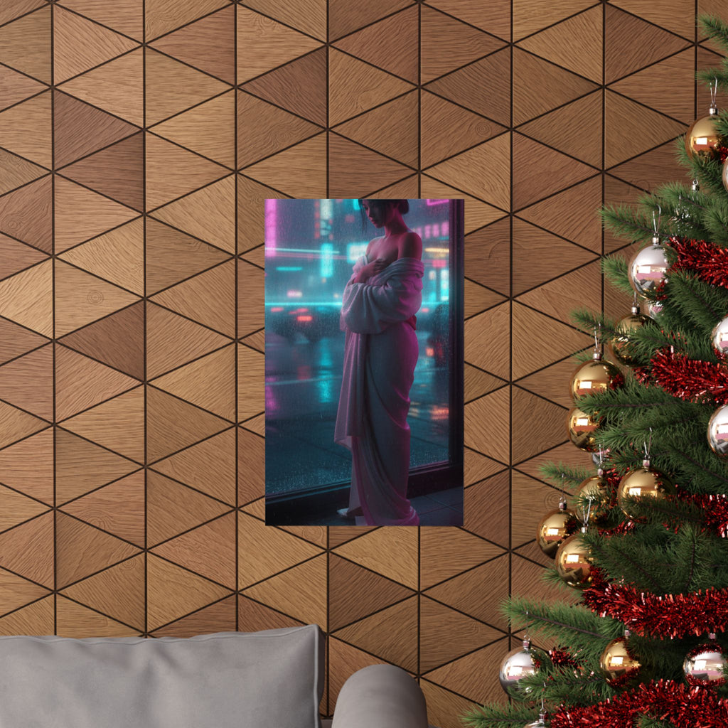 Neon Noir — Girl Drying Herself After Her Bath — Matte Poster