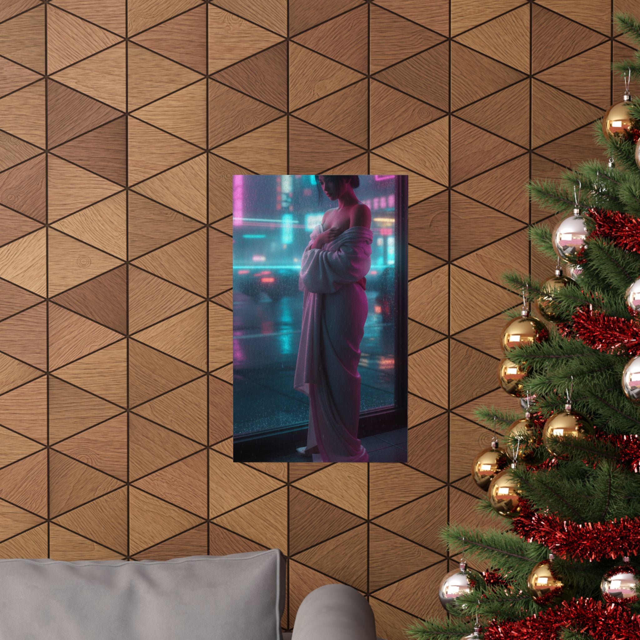 Neon Noir — Girl Drying Herself After Her Bath — Matte Poster