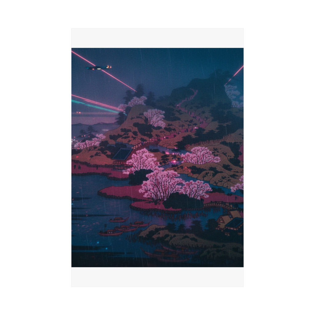 Neon Noir — Tenpōzan At The Mouth Of The Aji River In Settsu Province (Sesshū Ajikawaguchi T — Matte Poster