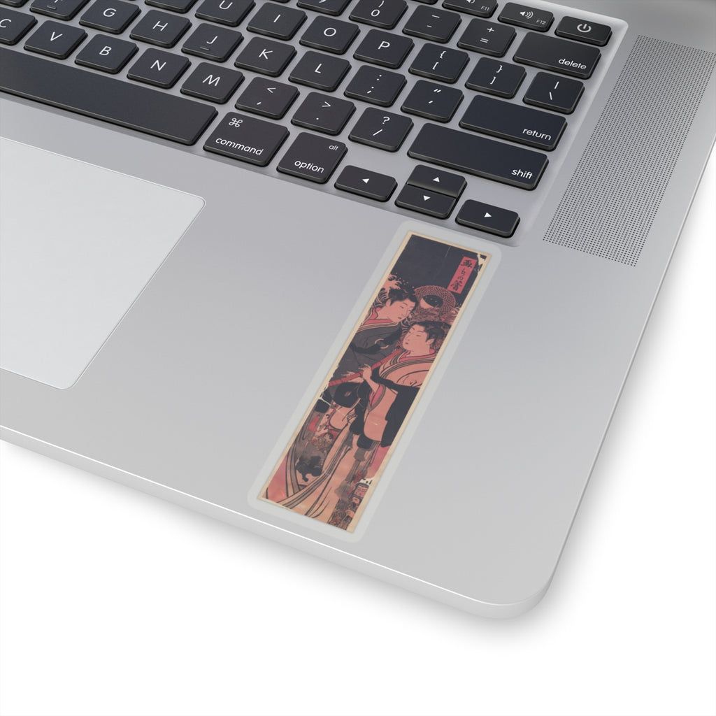 Japanese Street — Two Men, One Playing A Flute — Kiss-Cut Sticker