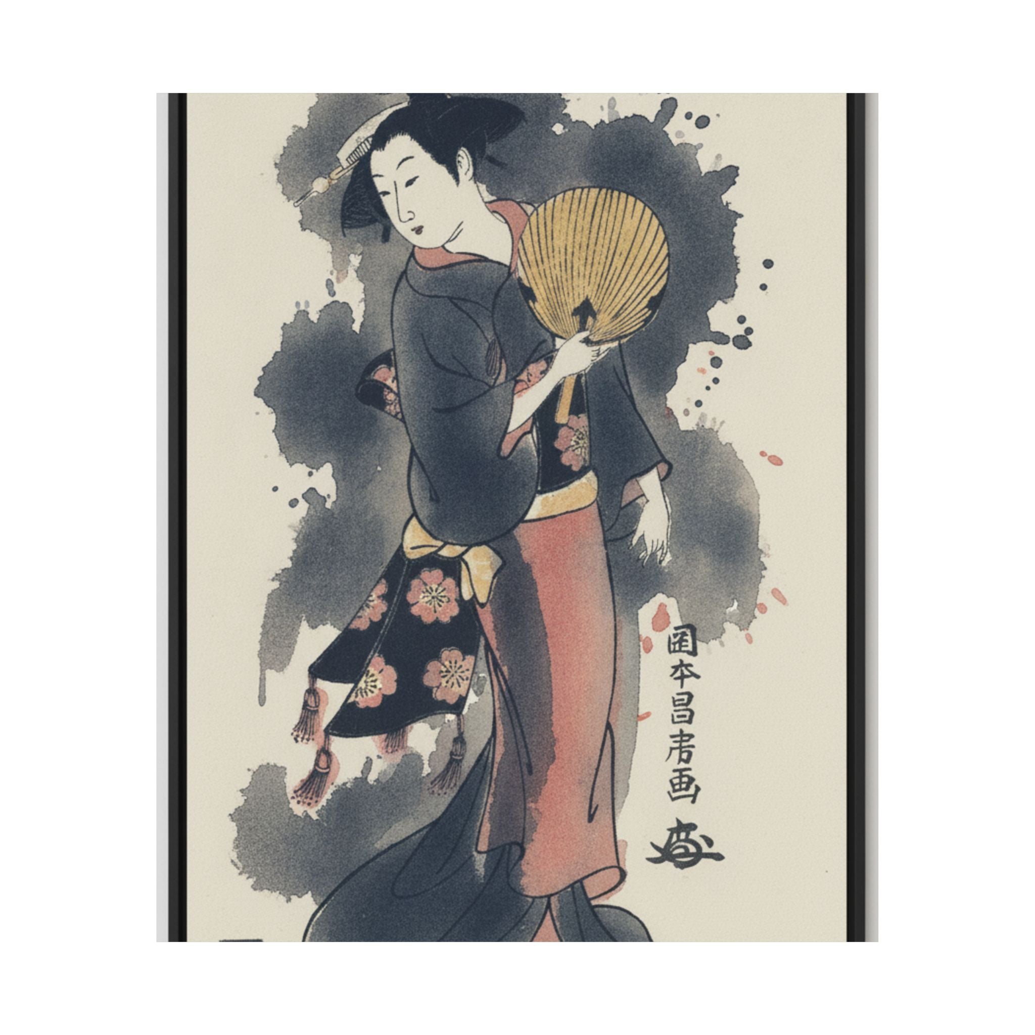 Watercolor — Girl With Fan — Matte Poster