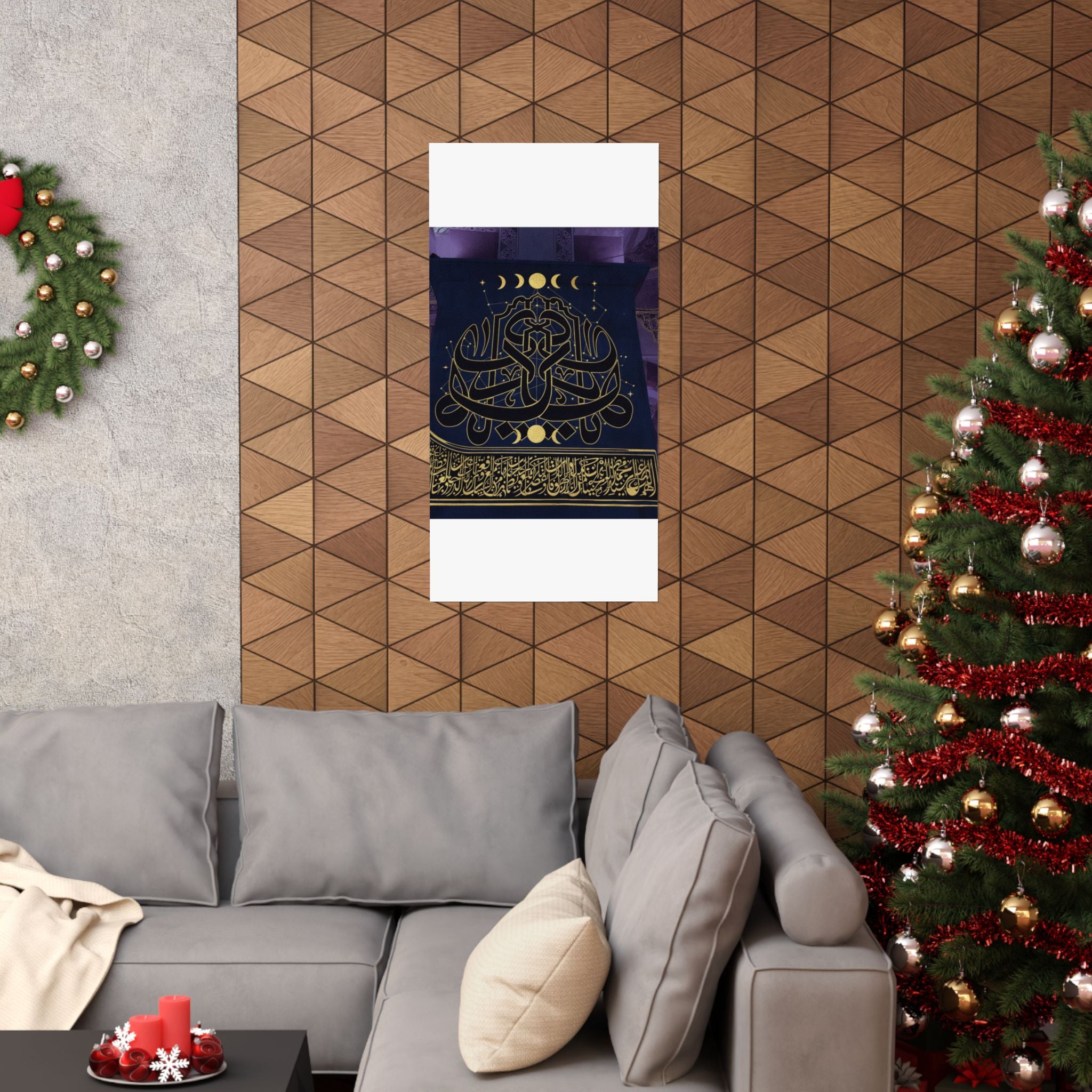 Gold Arabic Calligraphy Moon Phases Navy Matte Poster