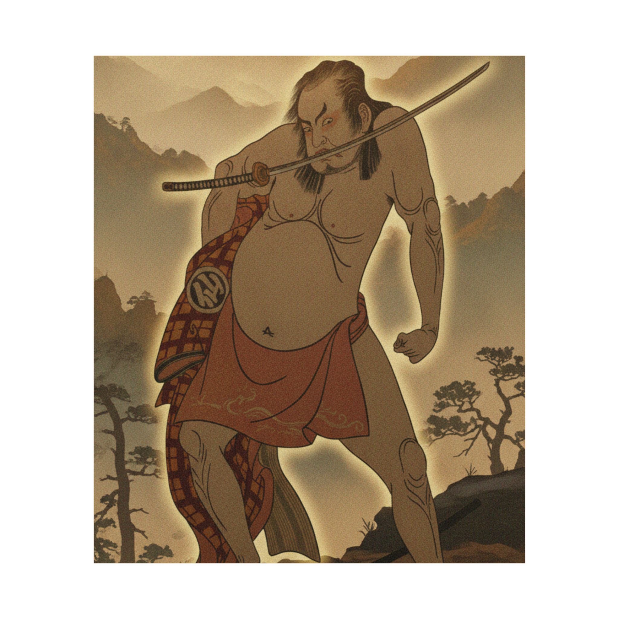Scenic Nature — The Second Nakamura Sukegoro As A Man Entirely Nude Save For Loin Cloth — Matte Poster