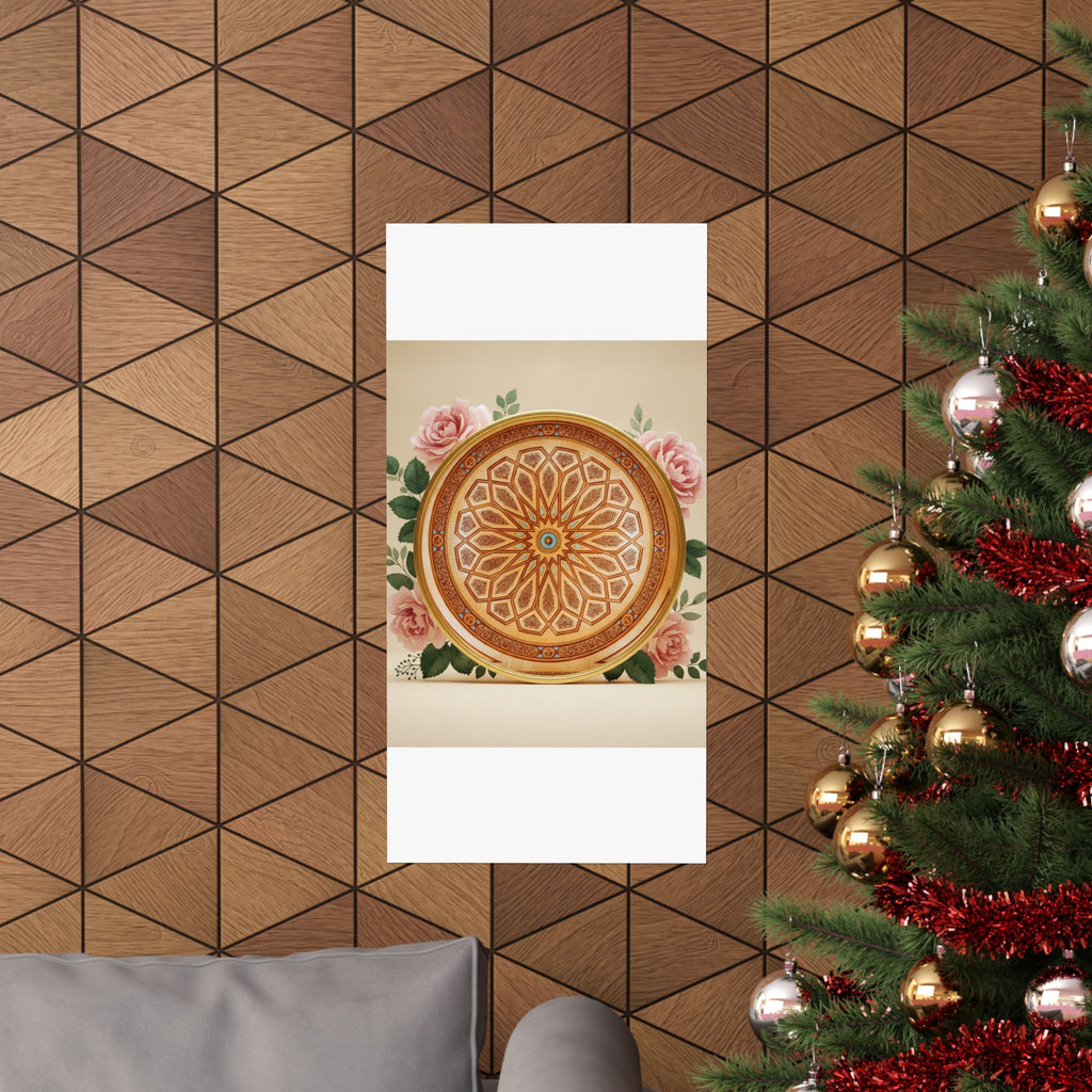 Gilded Moroccan Medallion and Pink Roses Art Poster