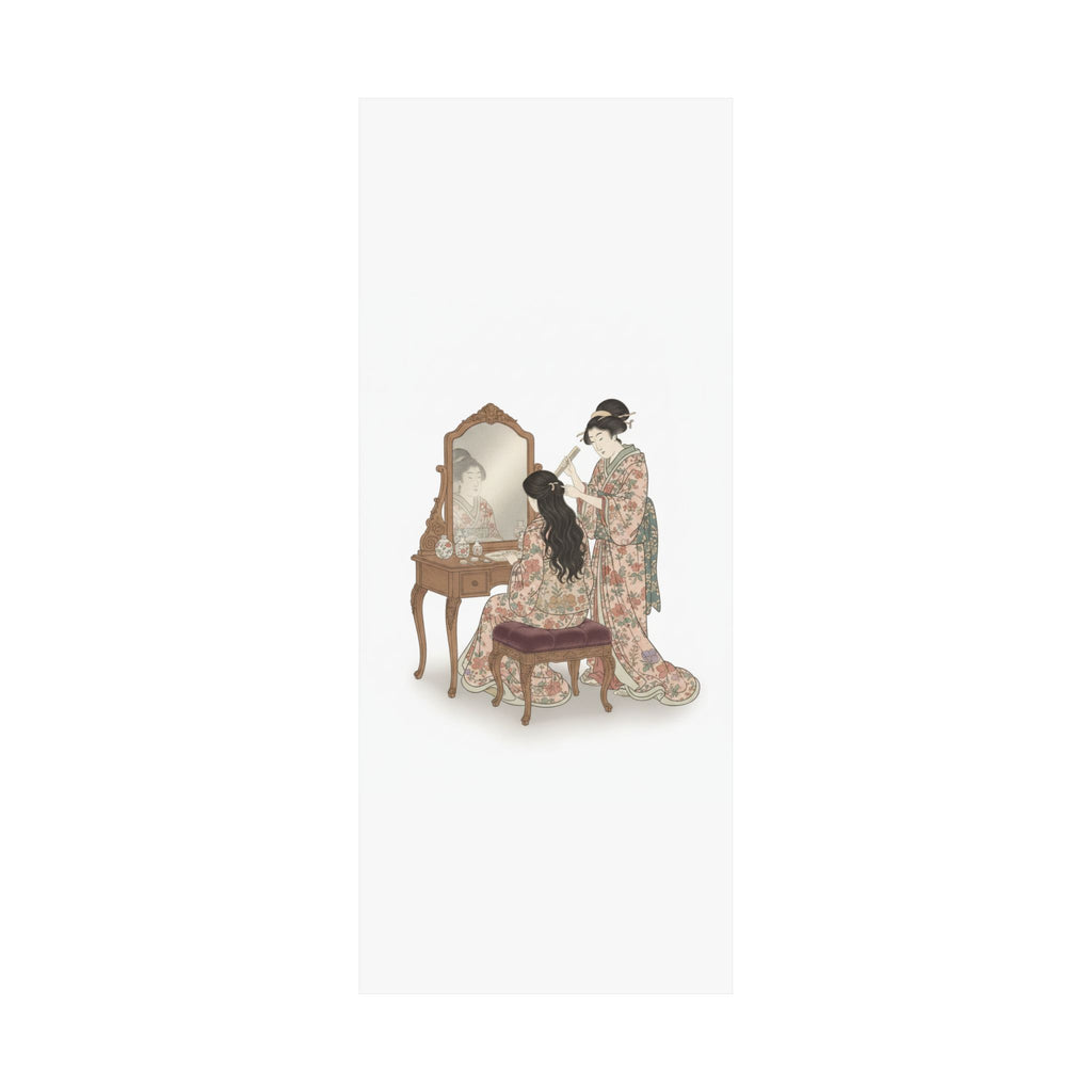 Ecommerce Main — A Woman At Her Toilet Seated Before A Mirror, Having Her Hair Combed By A Kameyu — Matte Poster