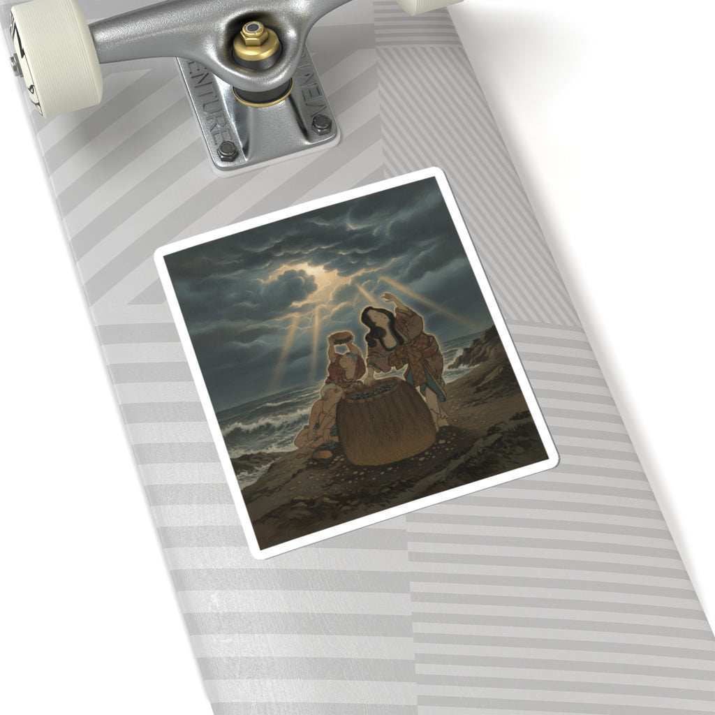 Dramatic Storm — Fisherwoman With A Basket And Two Boys — Kiss-Cut Sticker