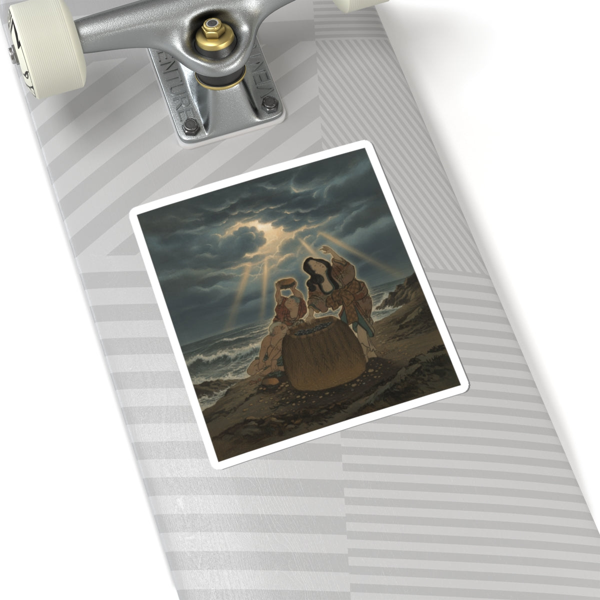 Dramatic Storm — Fisherwoman With A Basket And Two Boys — Kiss-Cut Sticker