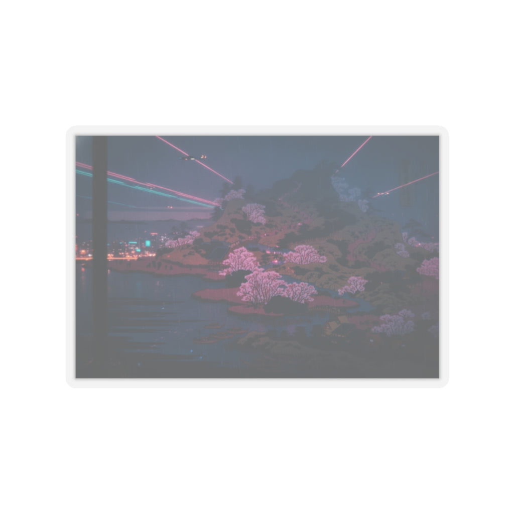 Neon Noir — Tenpōzan At The Mouth Of The Aji River In Settsu Province (Sesshū Ajikawaguchi T — Kiss-Cut Sticker
