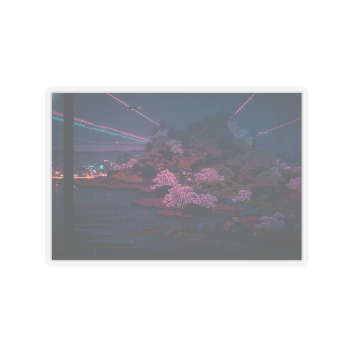 Neon Noir — Tenpōzan At The Mouth Of The Aji River In Settsu Province (Sesshū Ajikawaguchi T — Kiss-Cut Sticker