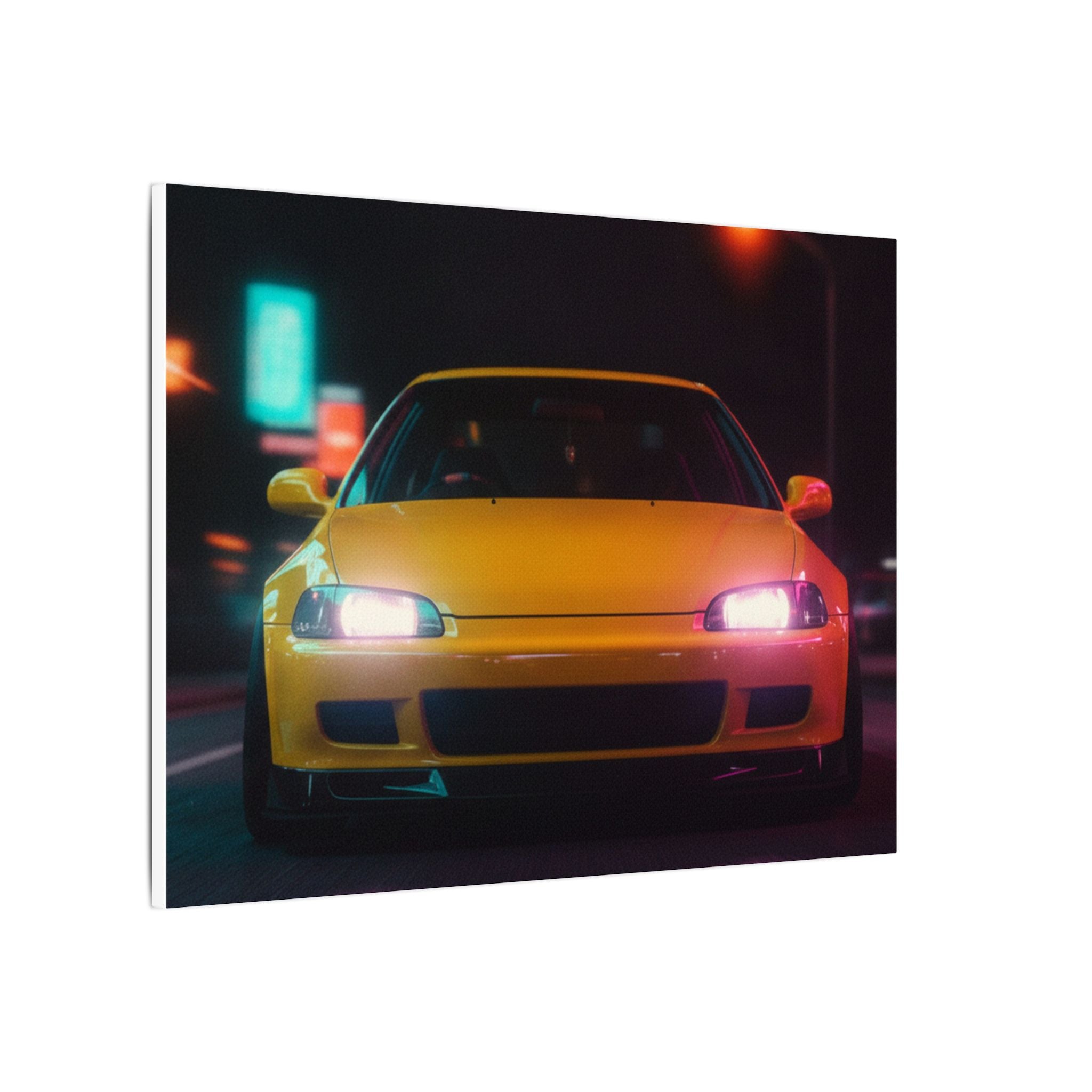 Neon Night JDM Yellow Coupe Street Matte Canvas