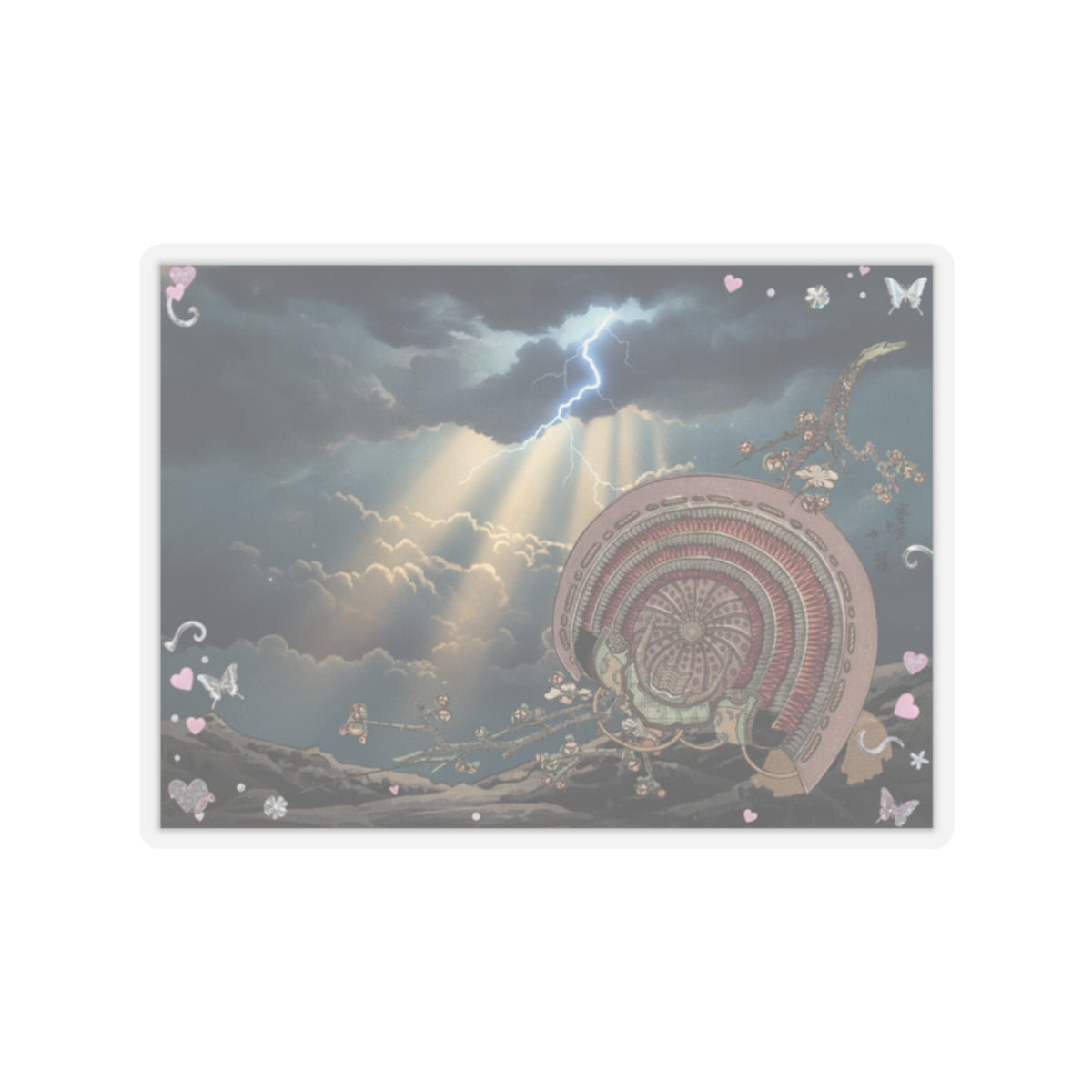 Dramatic Storm — Helmet And Plum Blossoms — Kiss-Cut Sticker