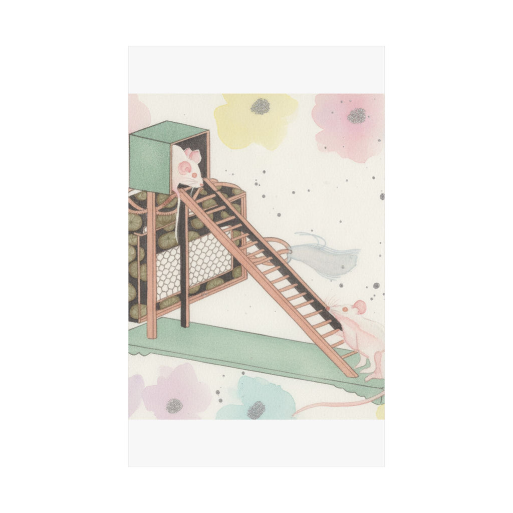 Watercolor — White Mice Playing — Matte Poster