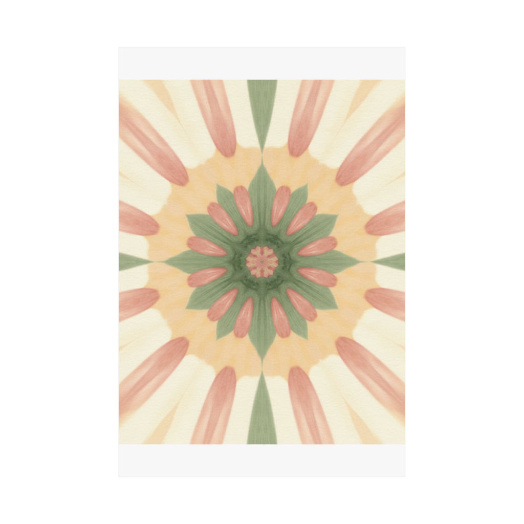 Peach and Sage Floral Kaleidoscope Mandala Poster