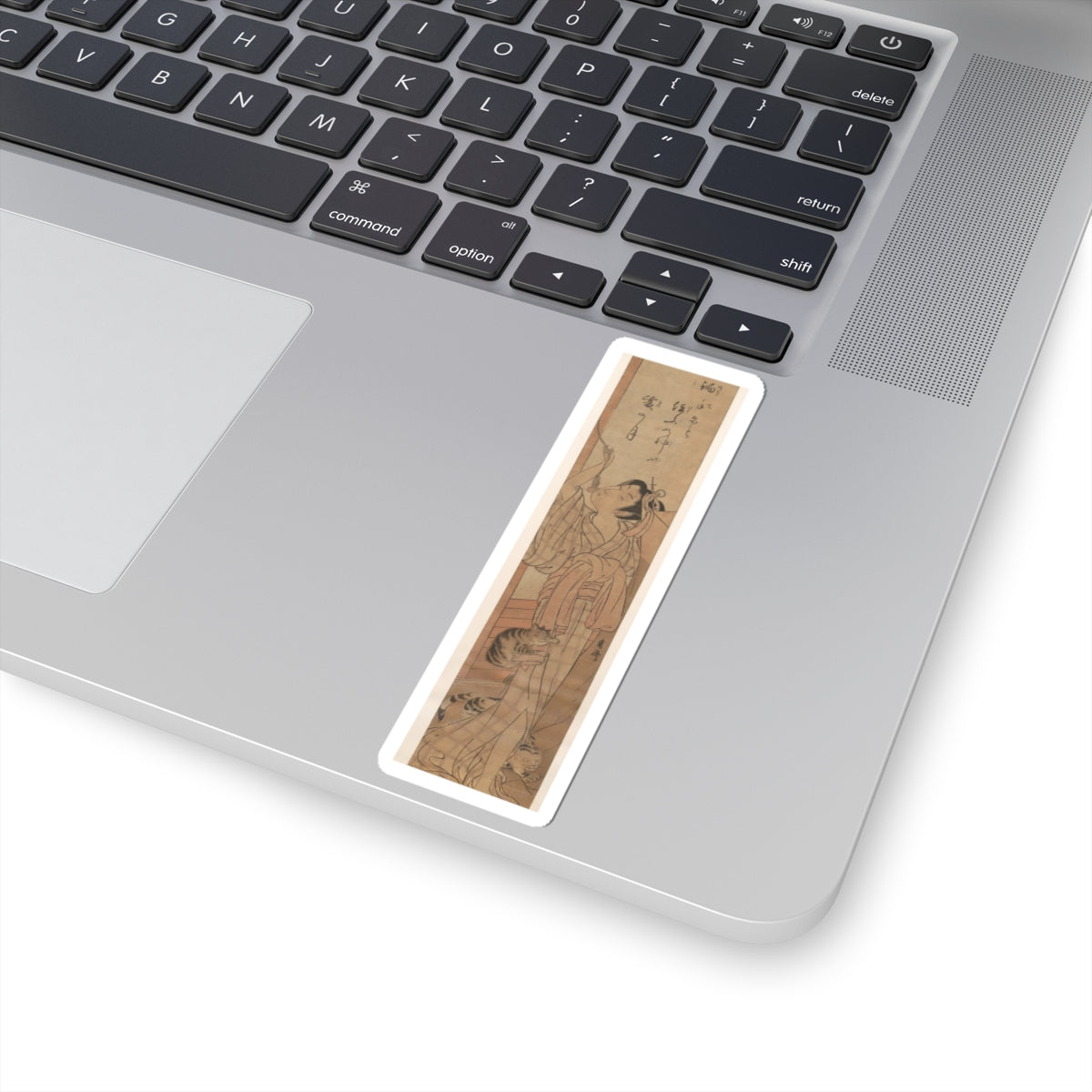 Ecommerce Main — Young Lady Toying With The Tassel Of Her Bed–Net While A Cat Plays At Her Feet — Kiss-Cut Sticker
