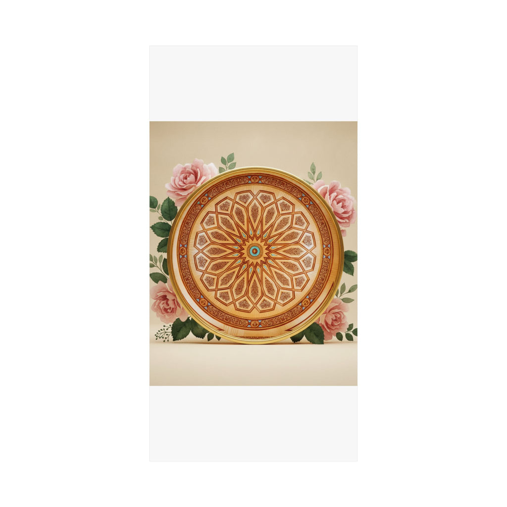 Gilded Moroccan Medallion and Pink Roses Art Poster