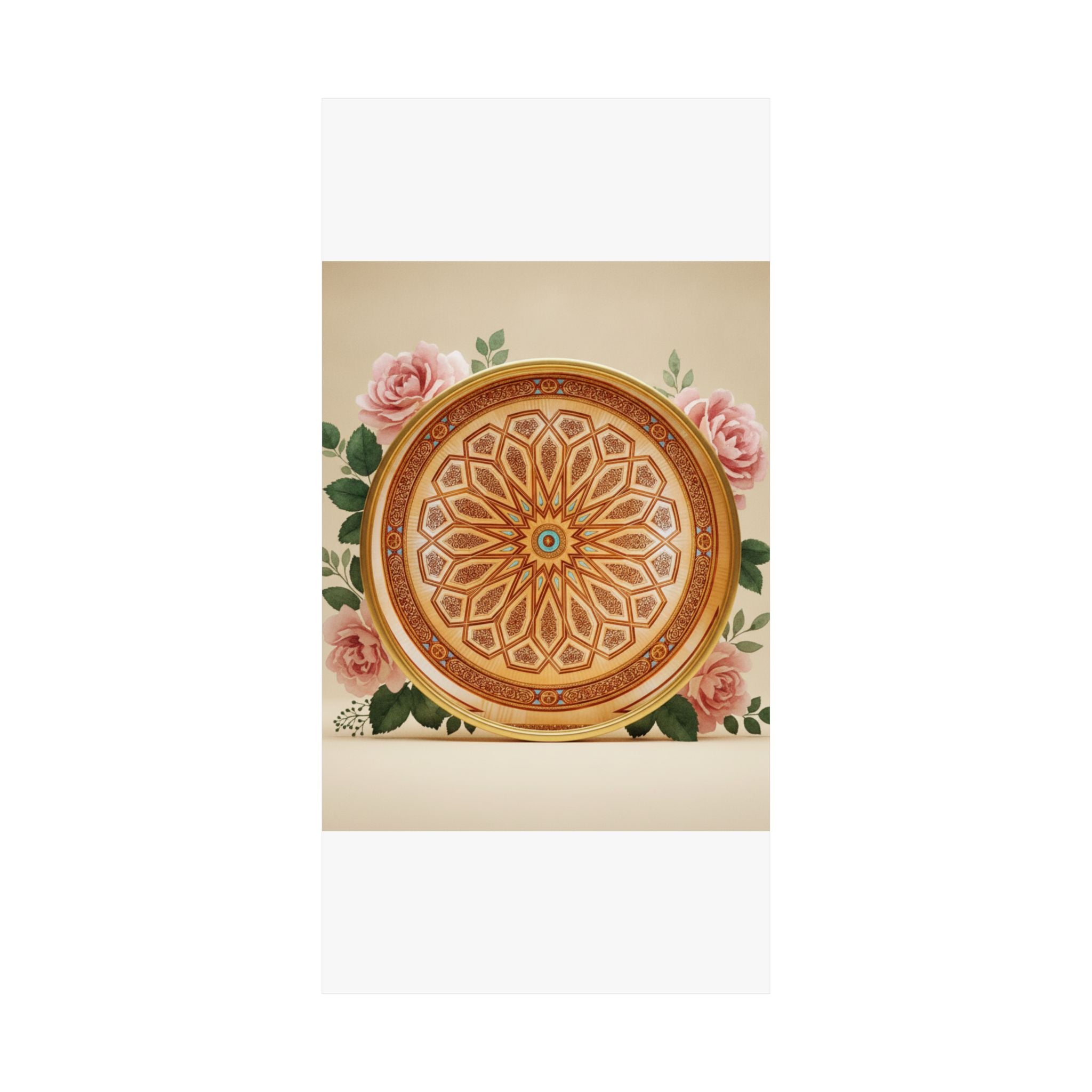Gilded Moroccan Medallion and Pink Roses Art Poster