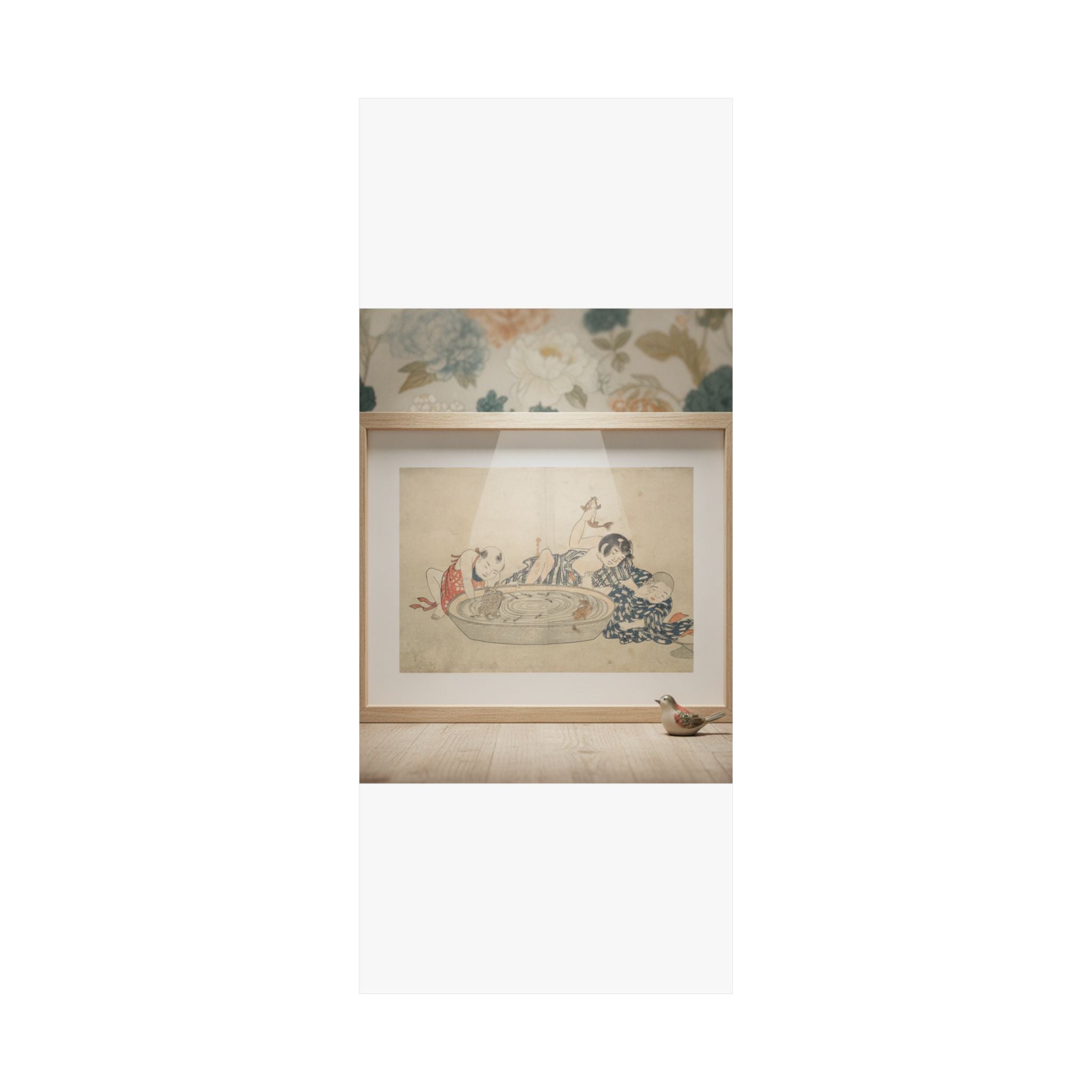 Product Marketing — Boys Playing With A Basin Of Fish And Turtles — Matte Poster