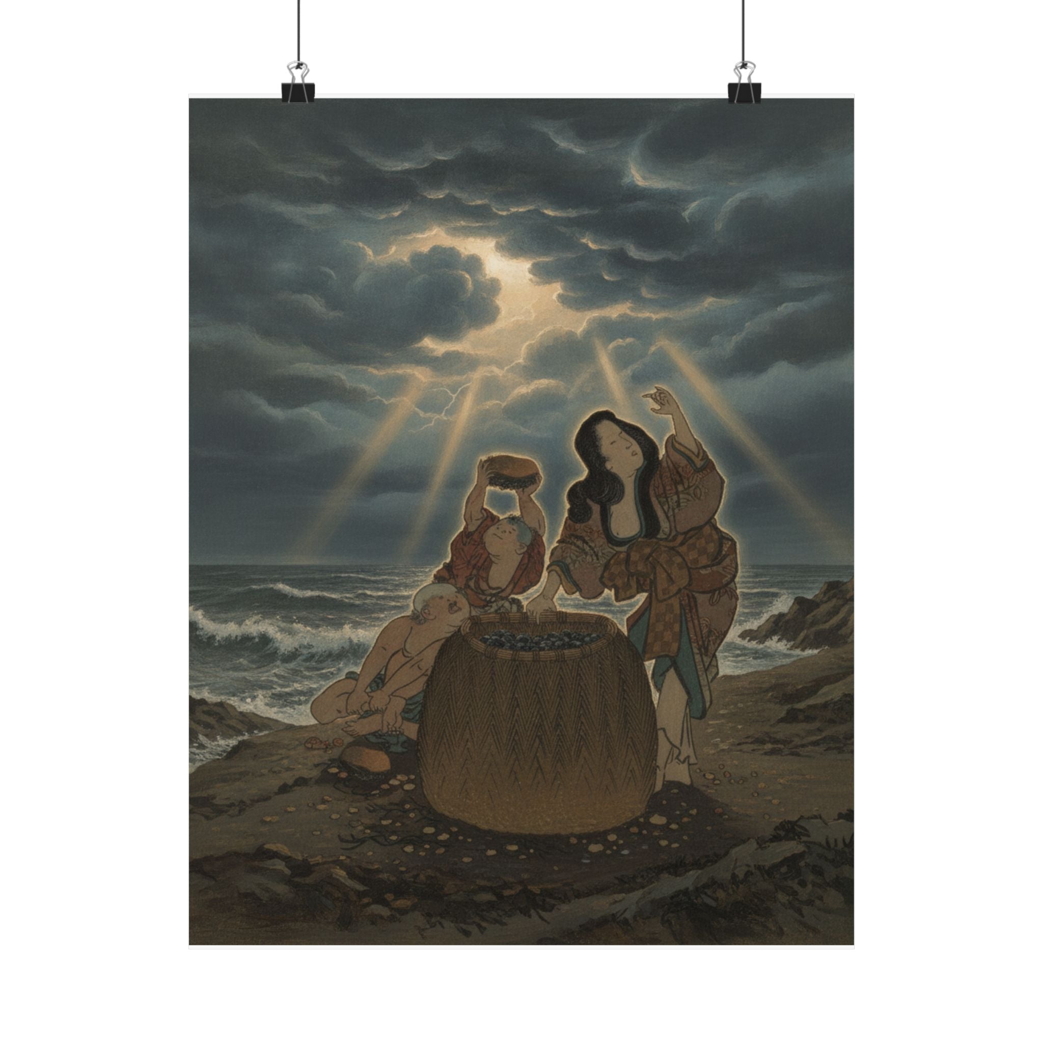 Dramatic Storm — Fisherwoman With A Basket And Two Boys — Matte Poster