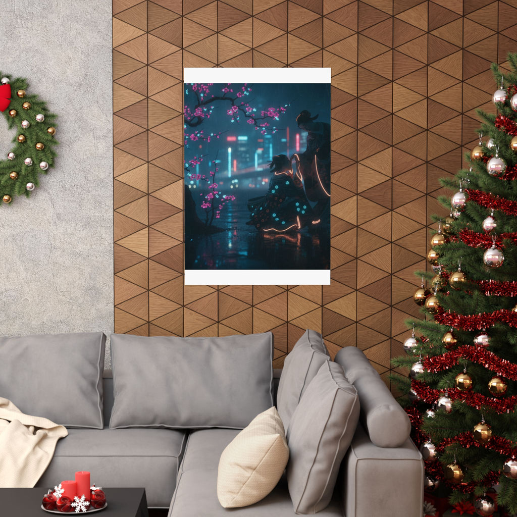 Neon Noir — Two Girls Under Plum Tree — Matte Poster