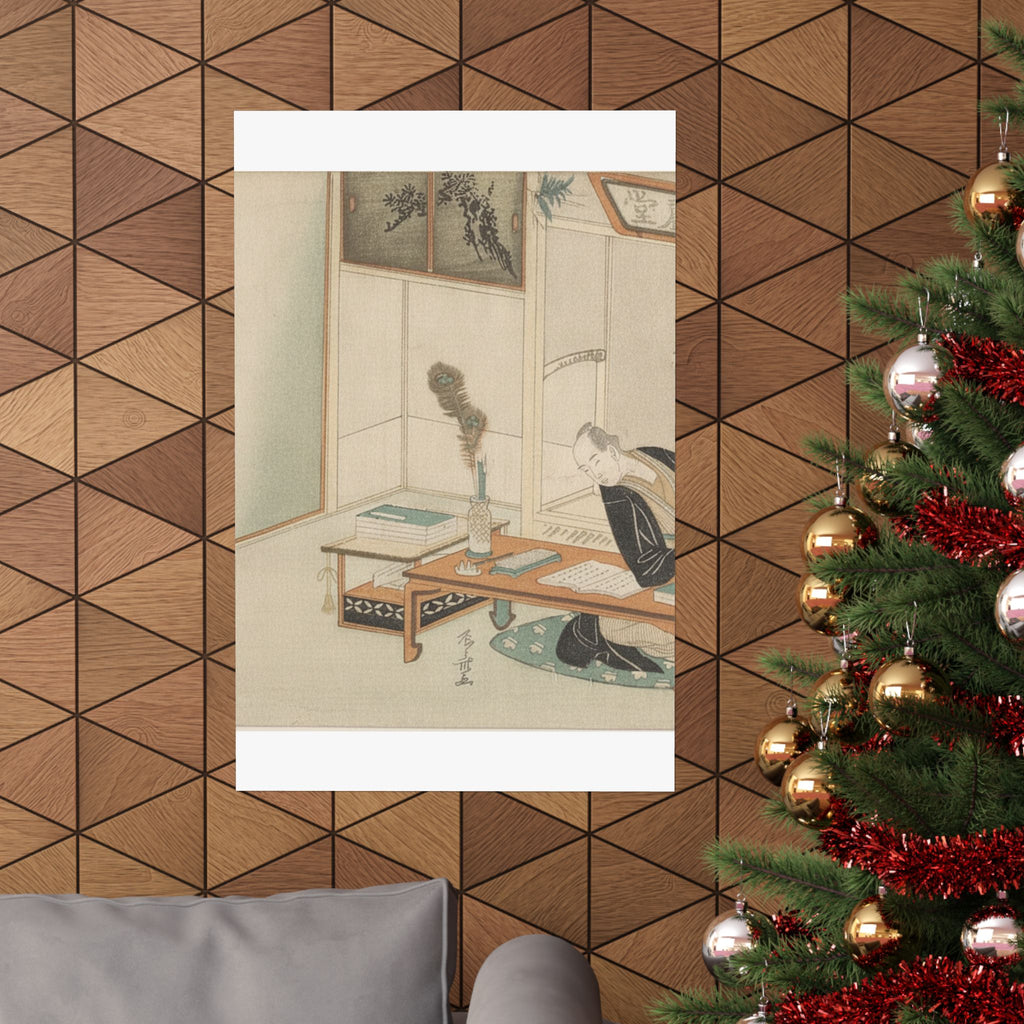 Botanical — Man Seated With His Reading And Writing Materials Before Him — Matte Poster