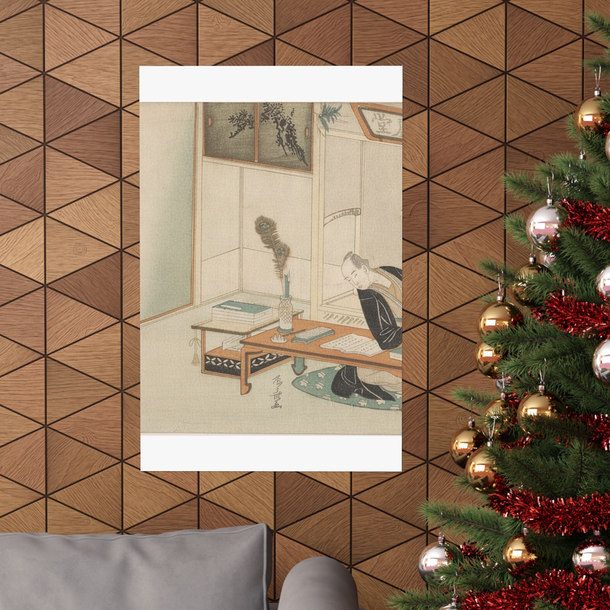 Botanical — Man Seated With His Reading And Writing Materials Before Him — Matte Poster