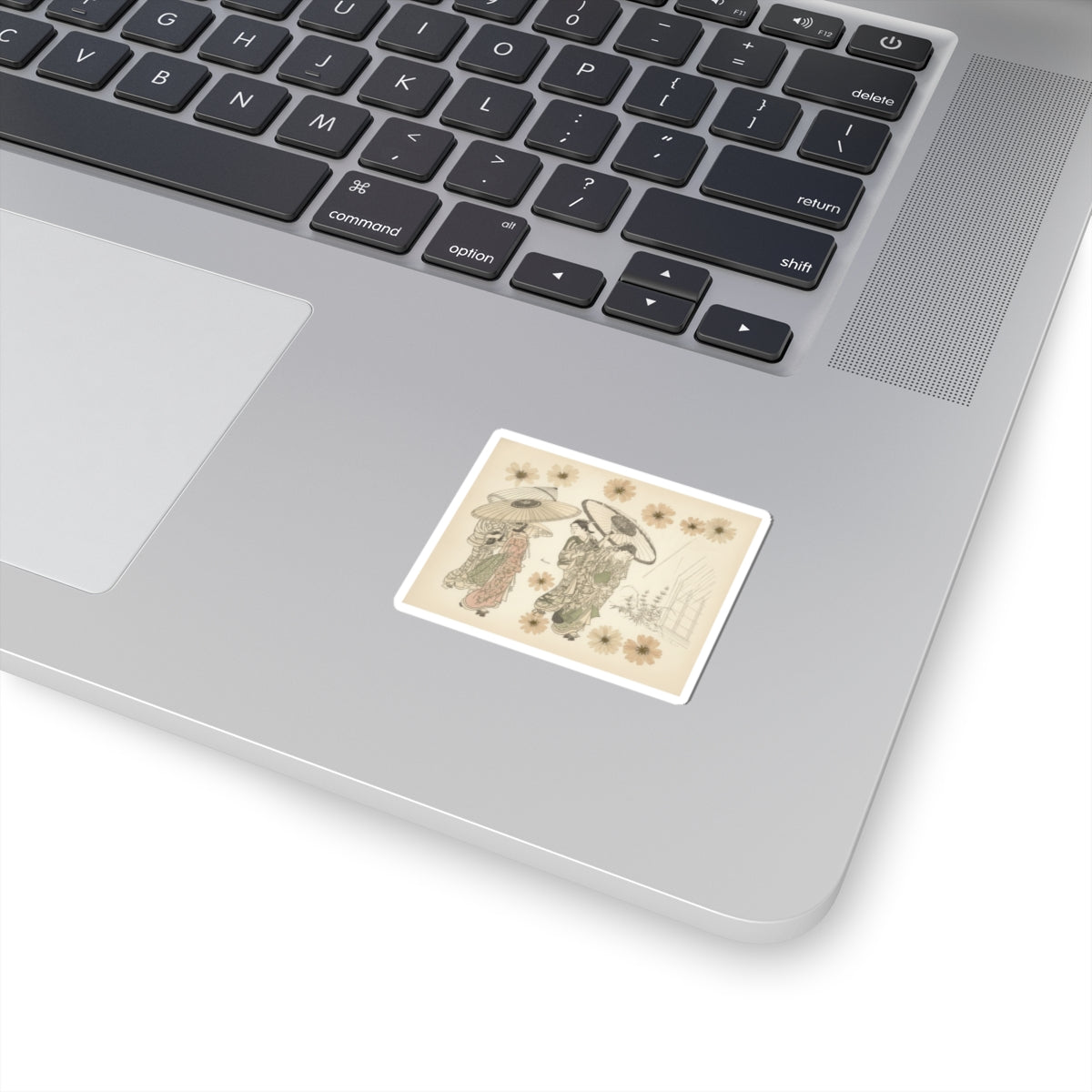 Botanical — A Lady With Three Attendants In The Rain — Kiss-Cut Sticker