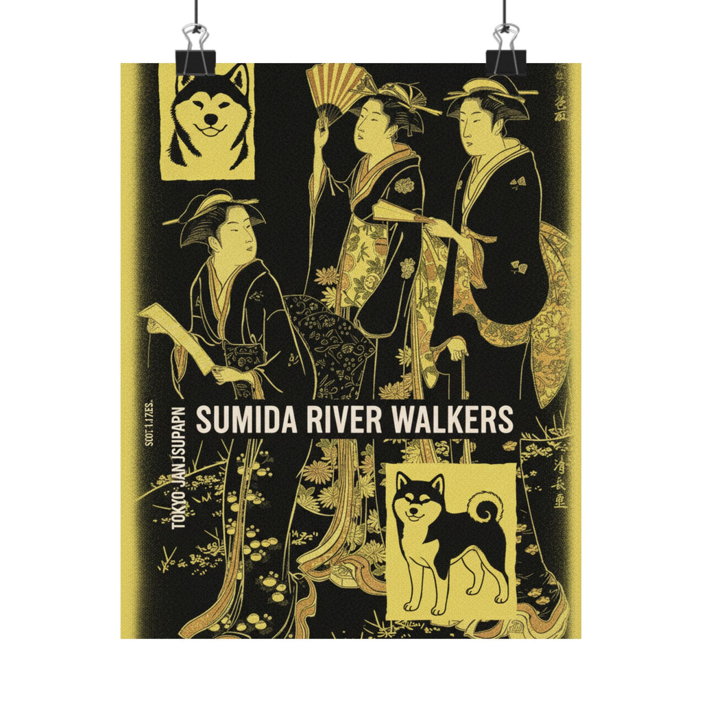 Streetwear Collage — Three Young Women Strolling On The Bank Of The Sumida River — Matte Poster