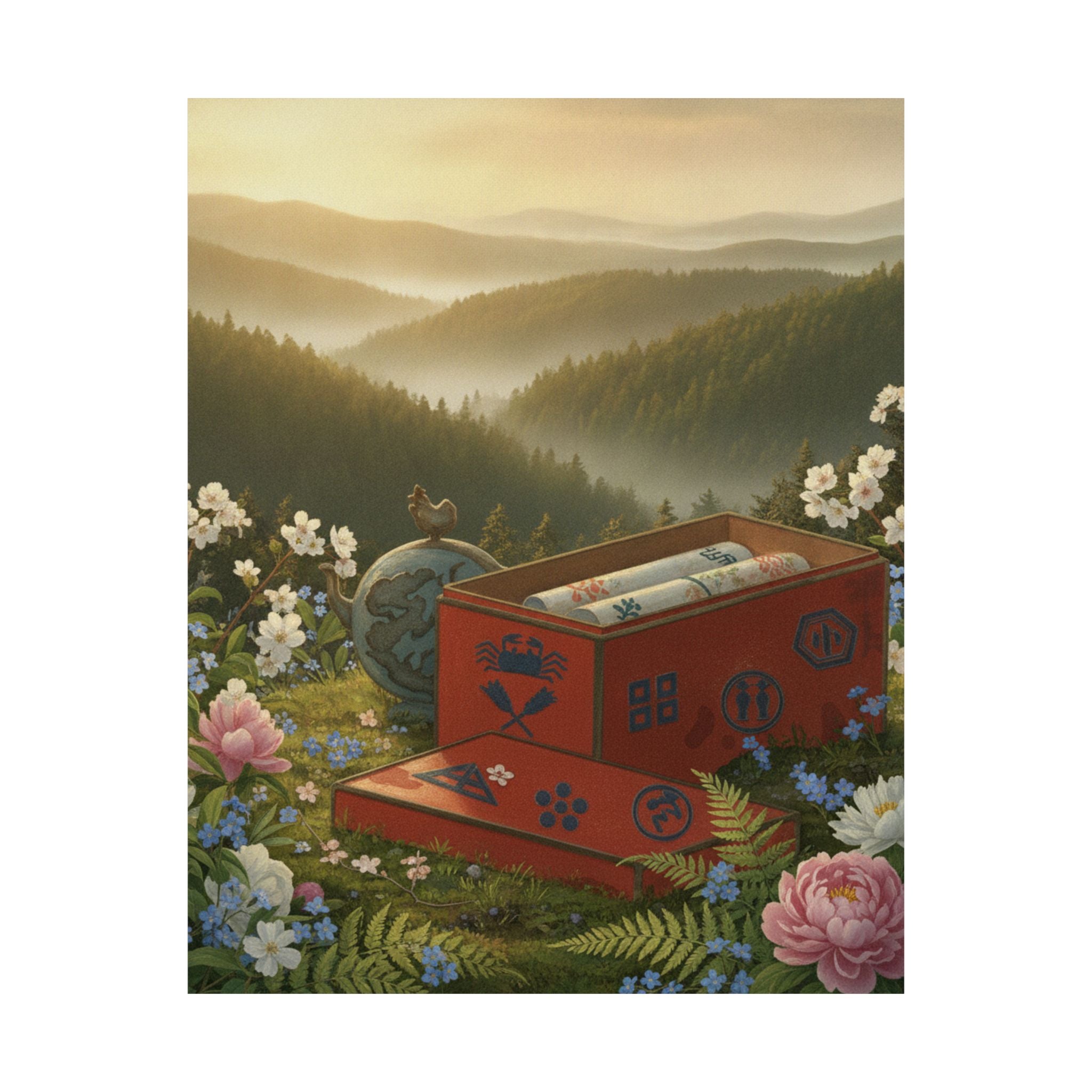 Scenic Nature — Red Lacquer Box And Water-Pot — Matte Poster