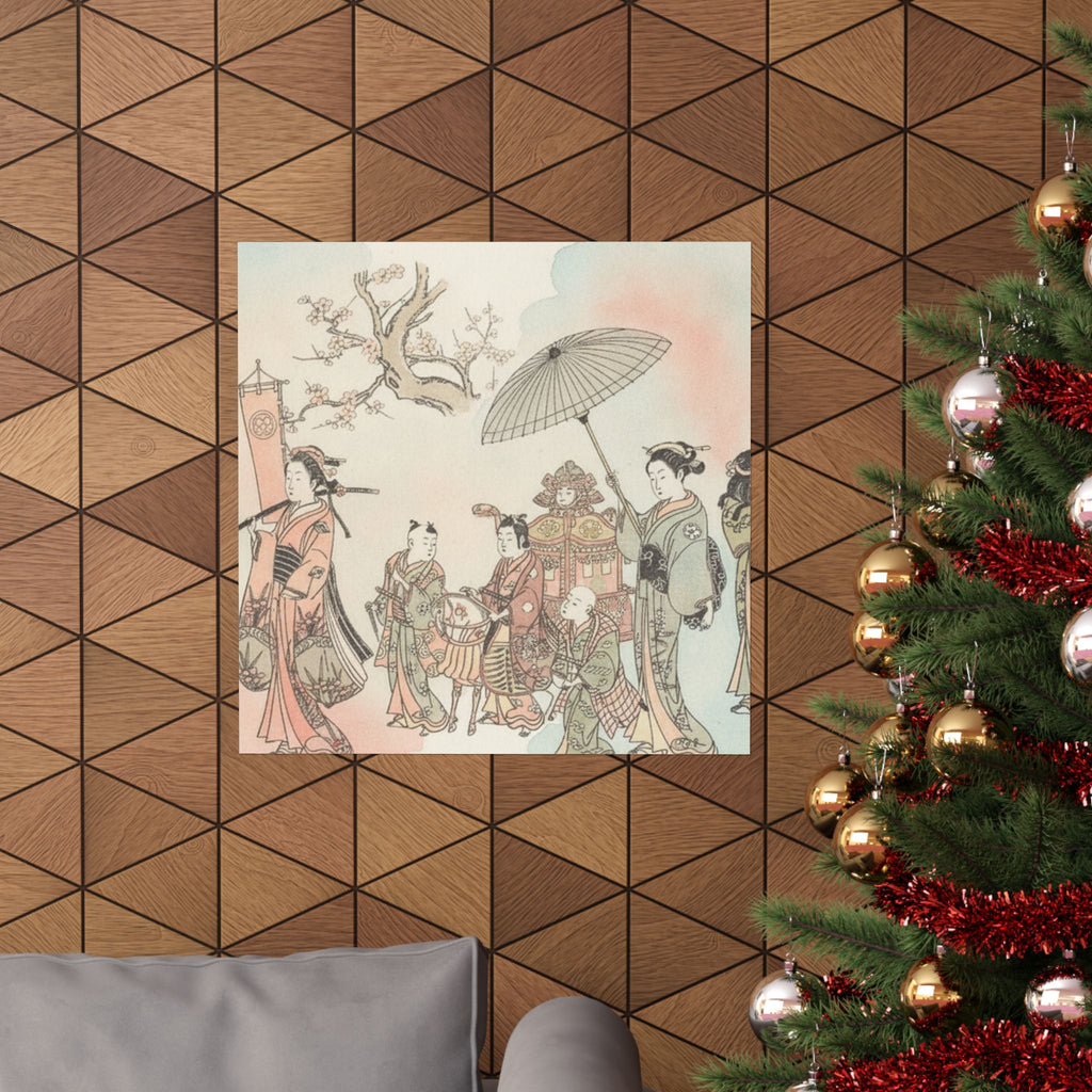 Watercolor — Children Play-Acting A Daimyo Procession — Matte Poster