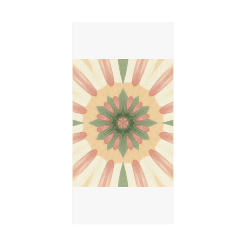 Peach and Sage Floral Kaleidoscope Mandala Poster