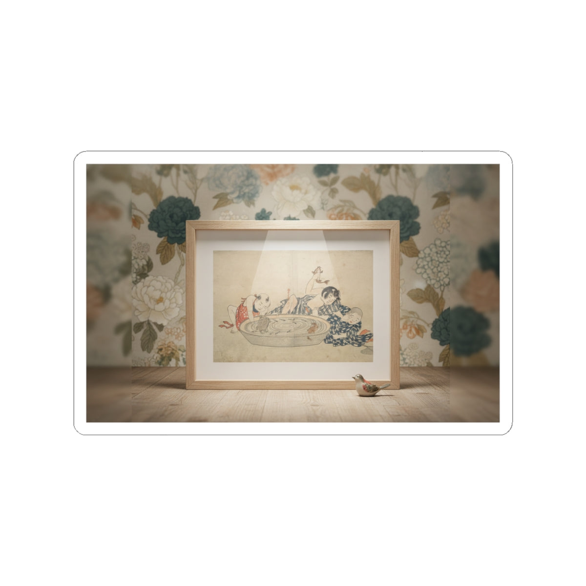 Product Marketing — Boys Playing With A Basin Of Fish And Turtles — Kiss-Cut Sticker