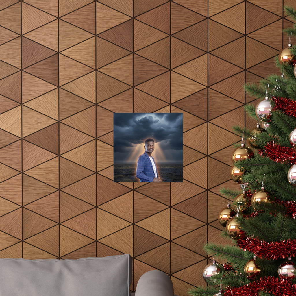 Smiling Man Blue Check Blazer Storm Sunrays Matte Poster